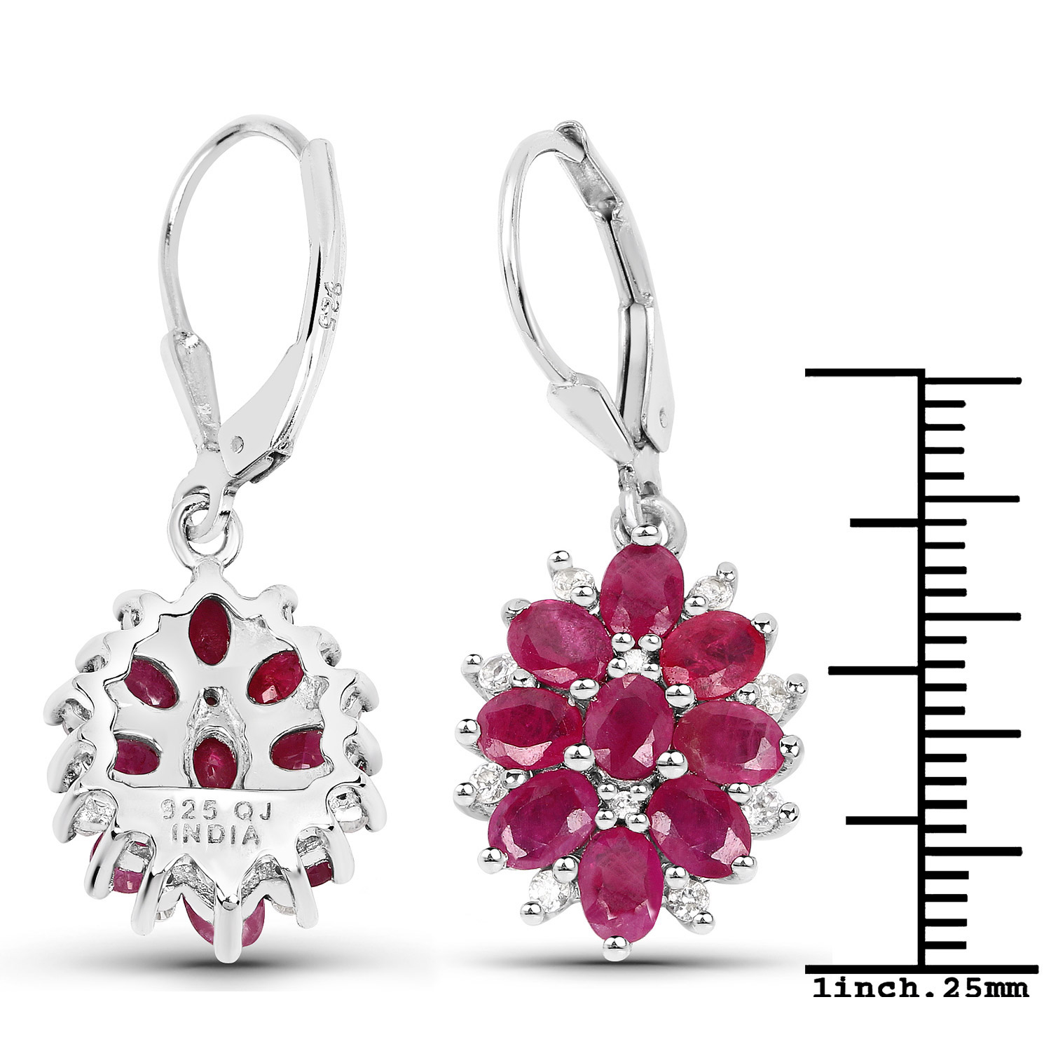 4.30 Carat Genuine Ruby and White Zircon .925 Sterling Silver Earrings 4.30 C.T.W Sterling Silver - view 3