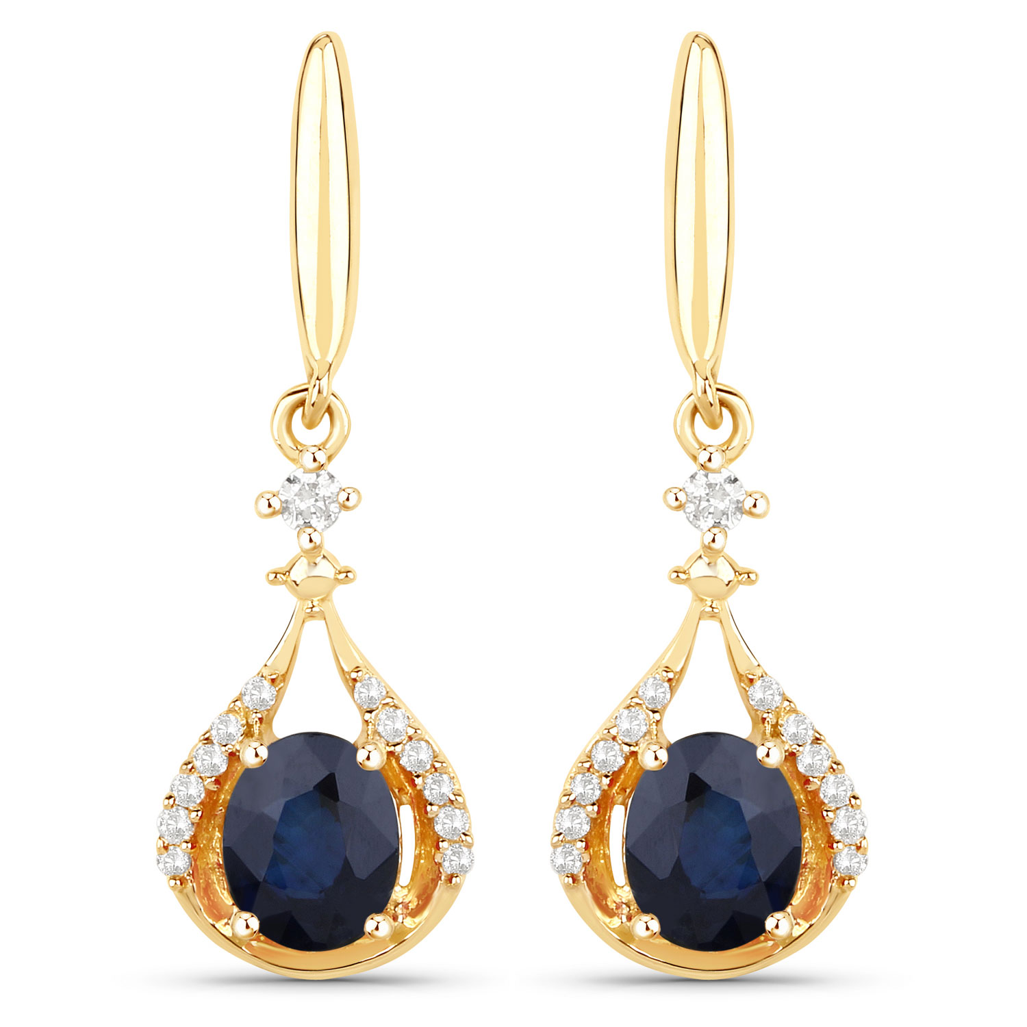 0.86 Carat Genuine Blue Sapphire and White Diamond 14K Yellow Gold Earrings 0.86 C.T.W 14K yellow or white gold - view 4