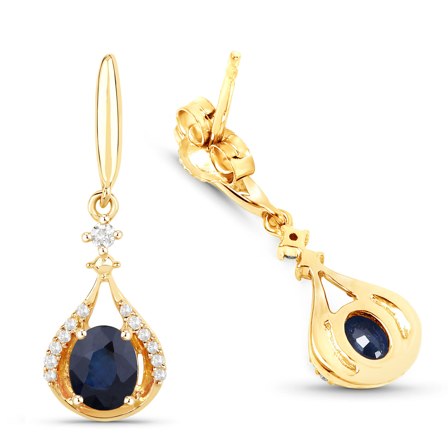 0.86 Carat Genuine Blue Sapphire and White Diamond 14K Yellow Gold Earrings 0.86 C.T.W 14K yellow or white gold - view 7