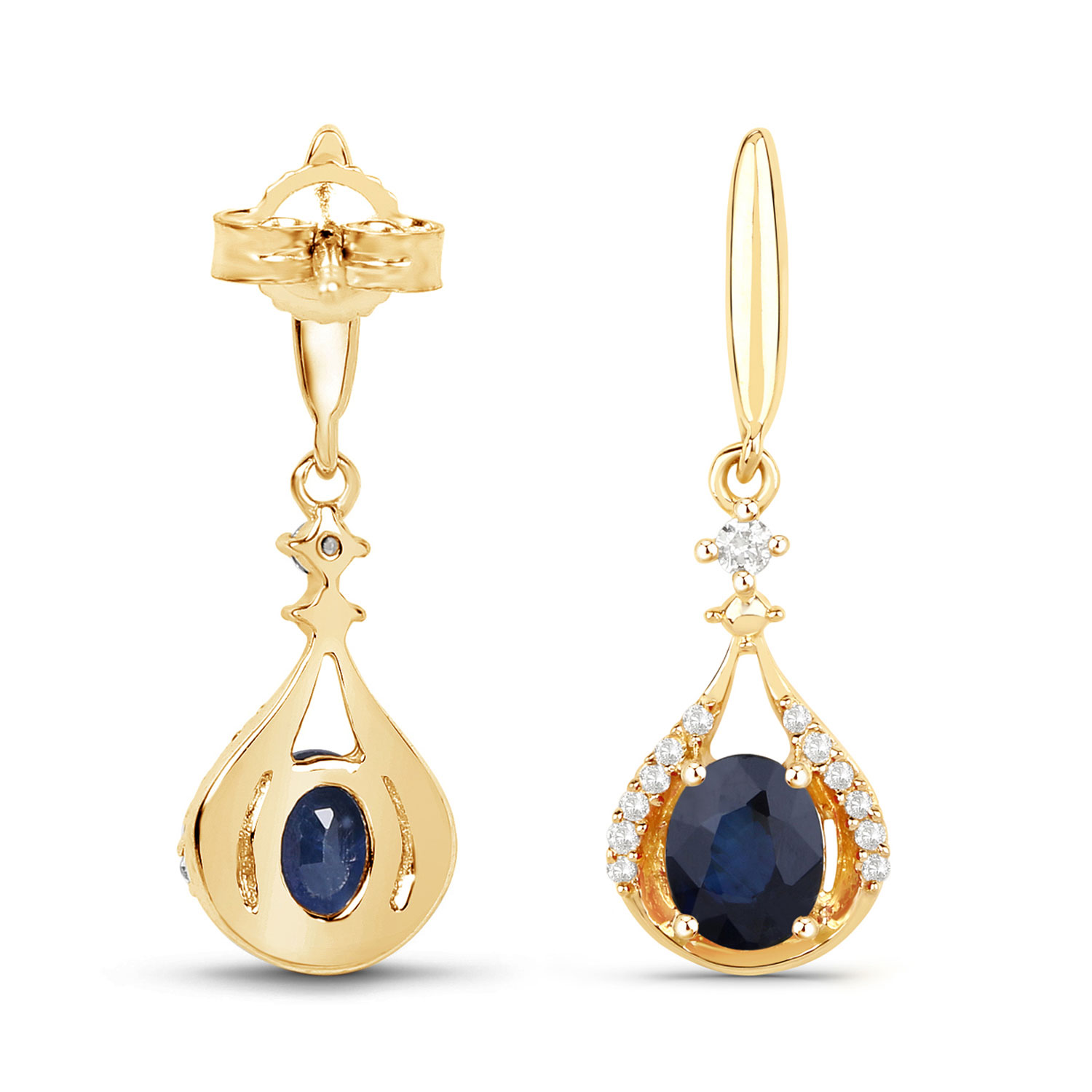 0.86 Carat Genuine Blue Sapphire and White Diamond 14K Yellow Gold Earrings 0.86 C.T.W 14K yellow or white gold - view 2