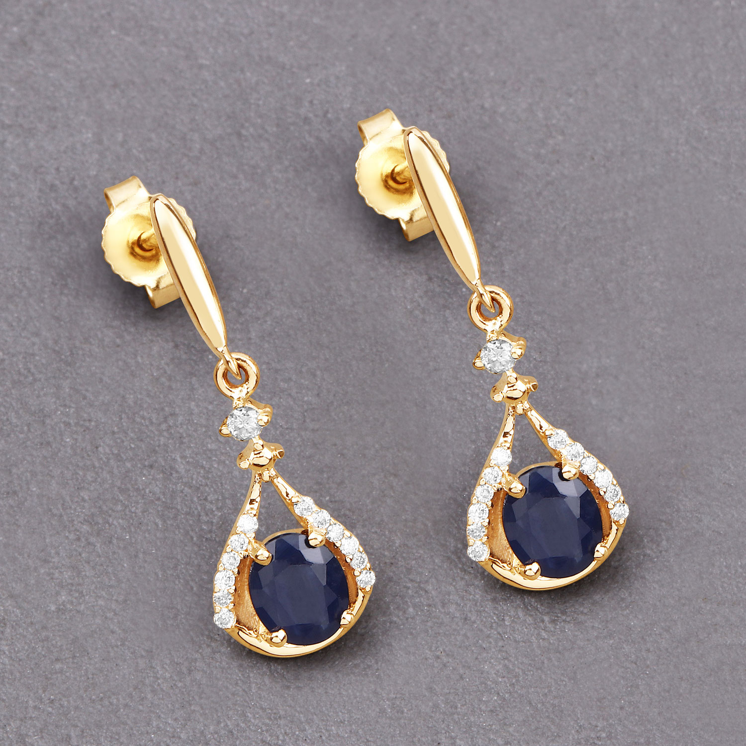 0.86 Carat Genuine Blue Sapphire and White Diamond 14K Yellow Gold Earrings 0.86 C.T.W 14K yellow or white gold - view 8