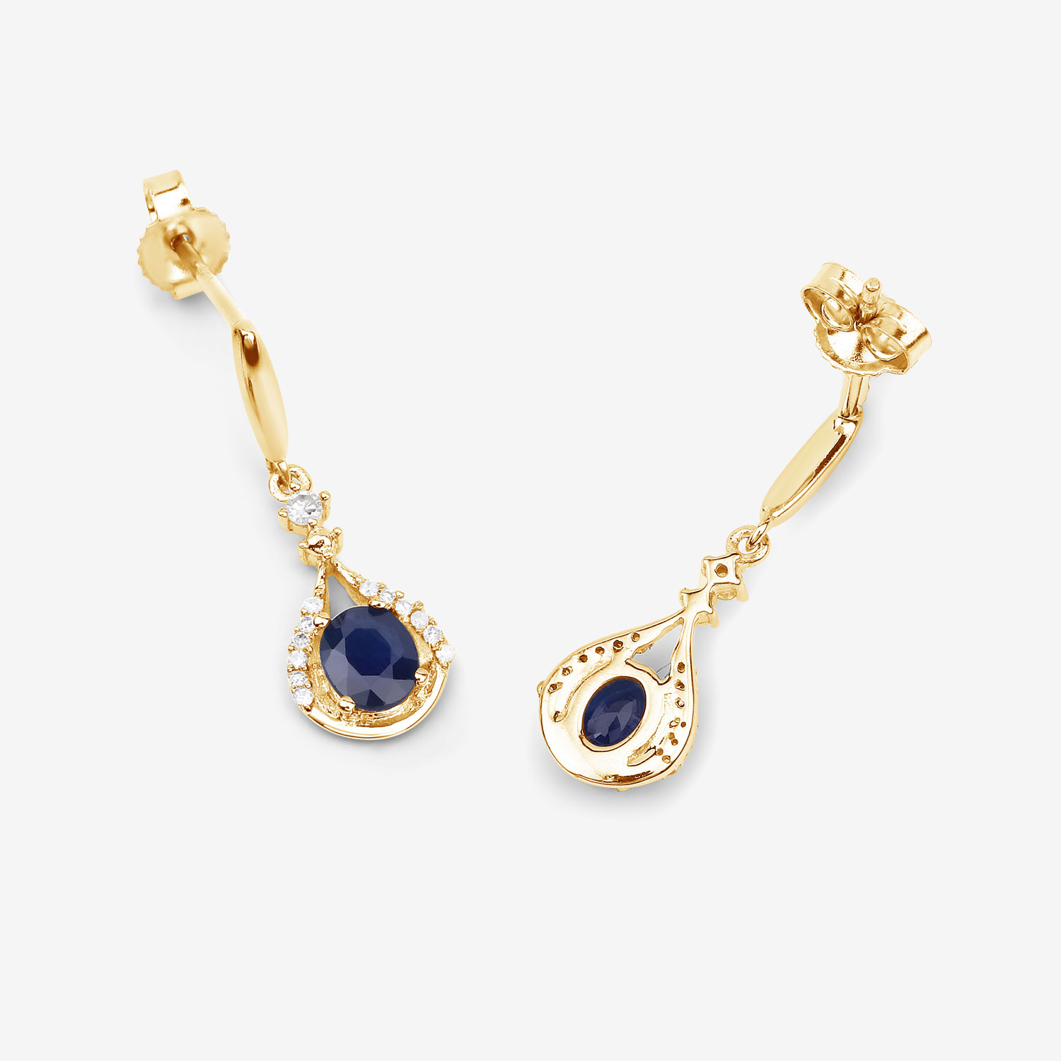 0.86 Carat Genuine Blue Sapphire and White Diamond 14K Yellow Gold Earrings 0.86 C.T.W 14K yellow or white gold - view 6