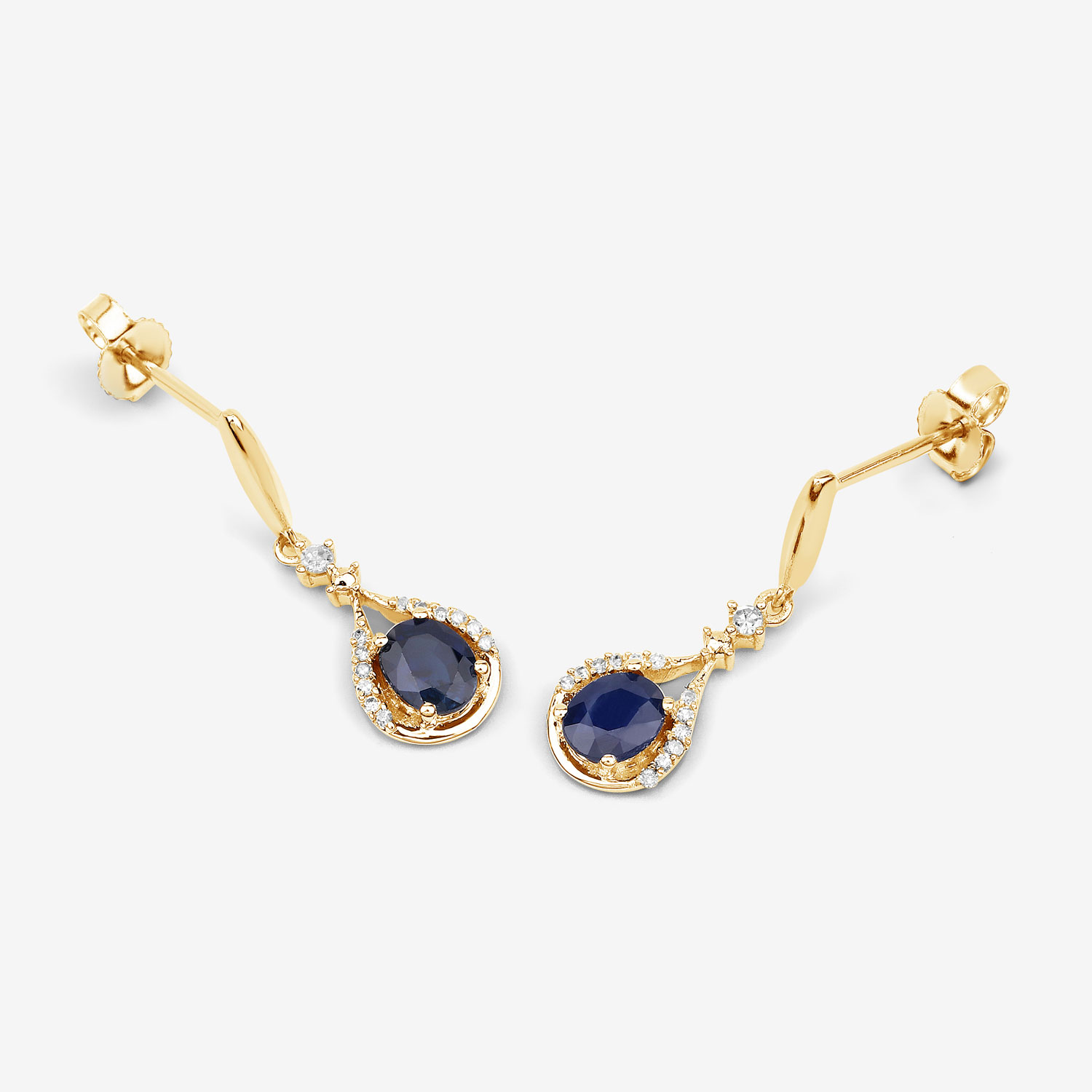 0.86 Carat Genuine Blue Sapphire and White Diamond 14K Yellow Gold Earrings 0.86 C.T.W 14K yellow or white gold - view 5