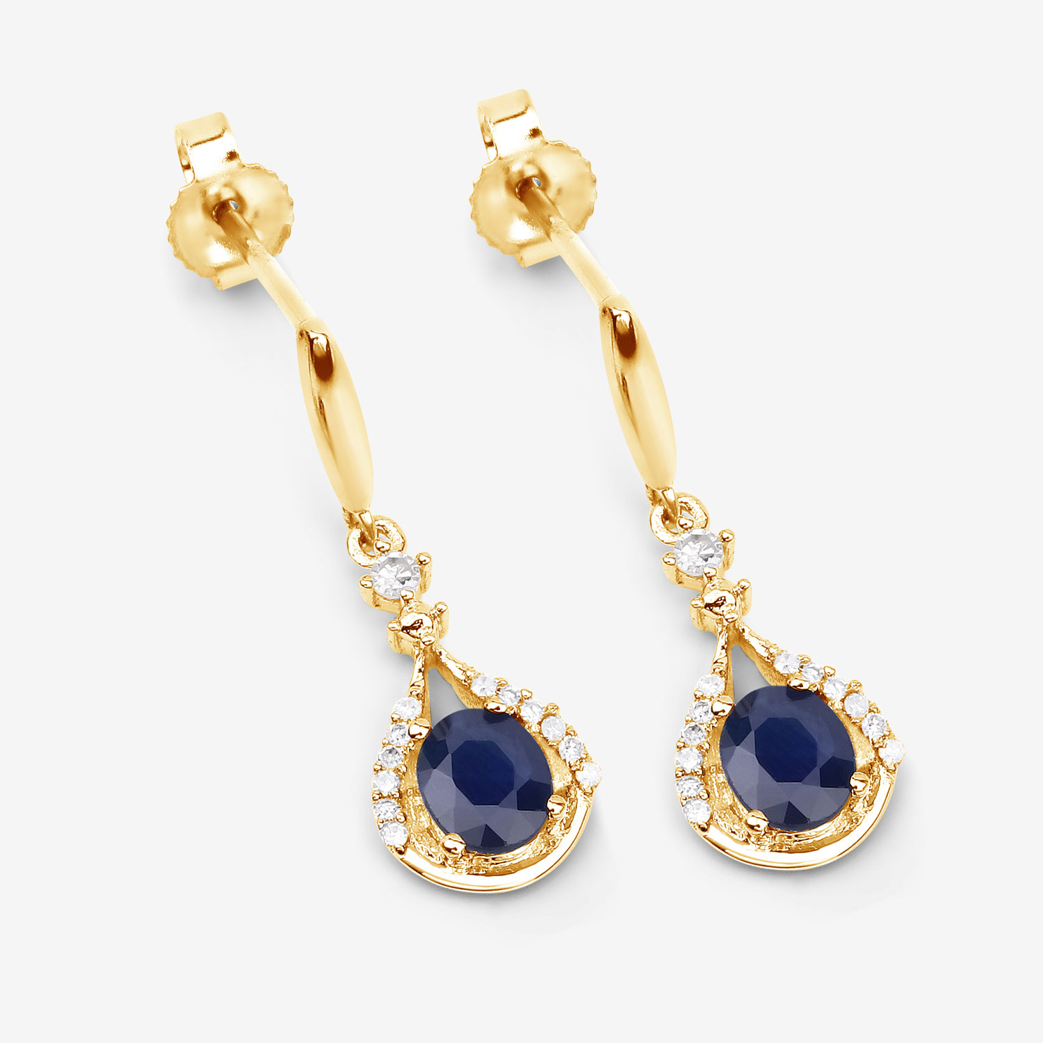 0.86 Carat Genuine Blue Sapphire and White Diamond 14K Yellow Gold Earrings 0.86 C.T.W 14K yellow or white gold - view 3