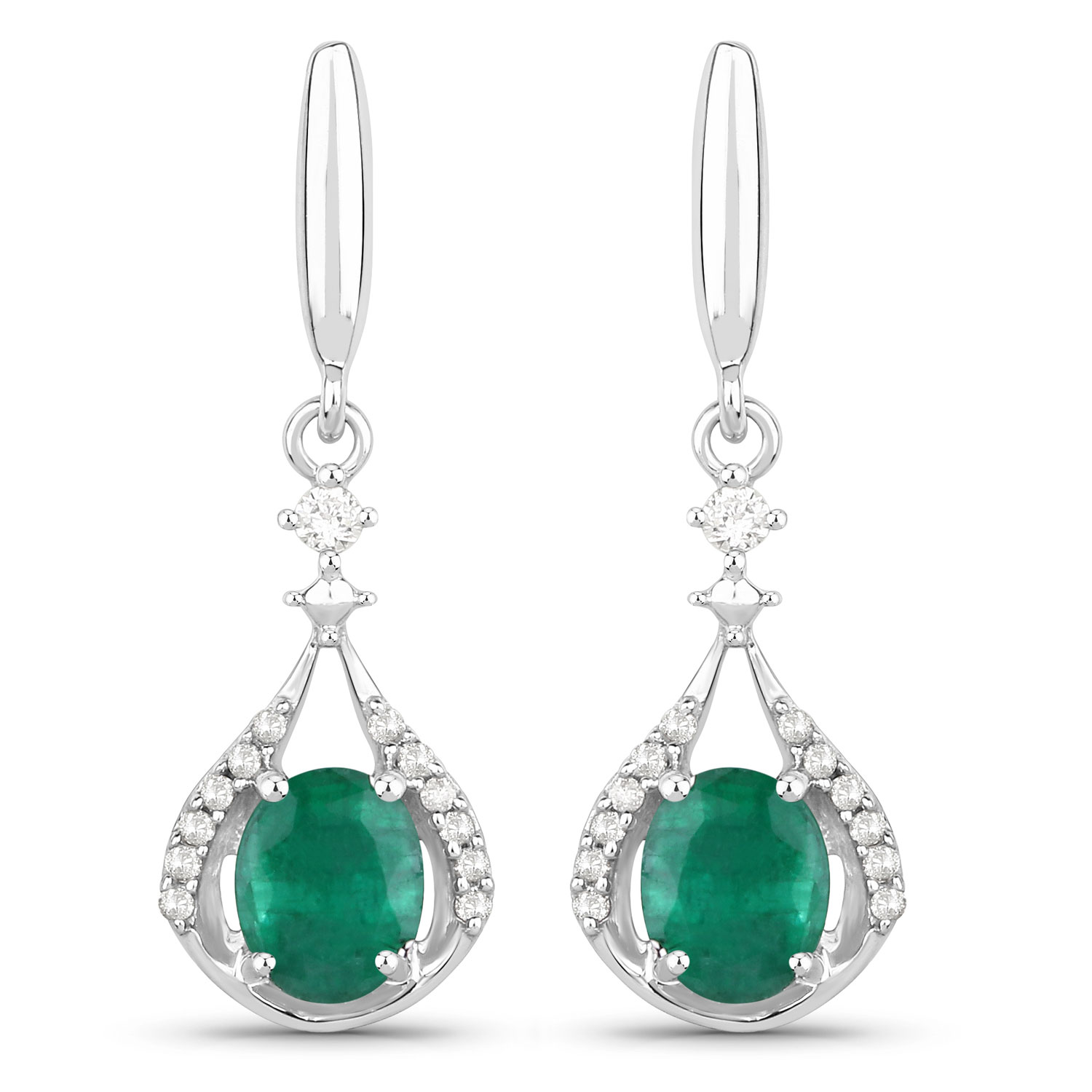 0.70 Carat Genuine Zambian Emerald and White Diamond 14K White Gold Earrings 0.70 C.T.W 14K white gold - view 6