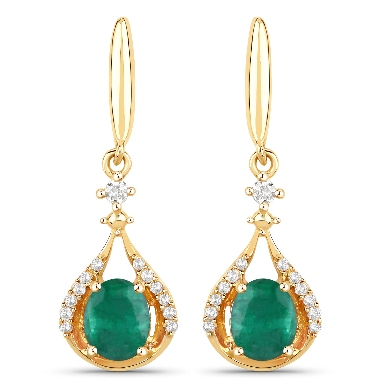 0.70 Carat Genuine Zambian Emerald and White Diamond 14K Yellow Gold Earrings 0.70 C.T.W 14K yellow or white gold - view 7