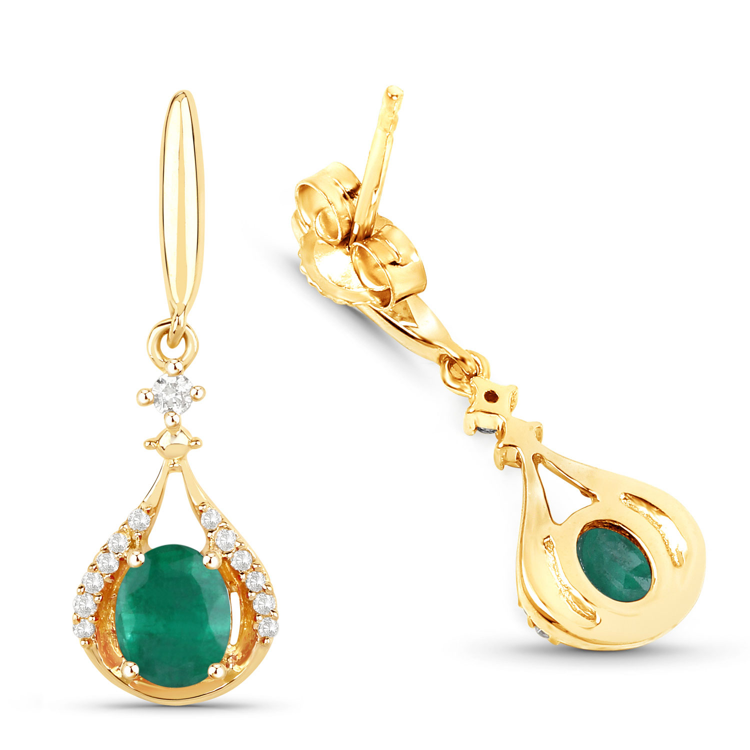 0.70 Carat Genuine Zambian Emerald and White Diamond 14K Yellow Gold Earrings 0.70 C.T.W 14K yellow or white gold - view 5