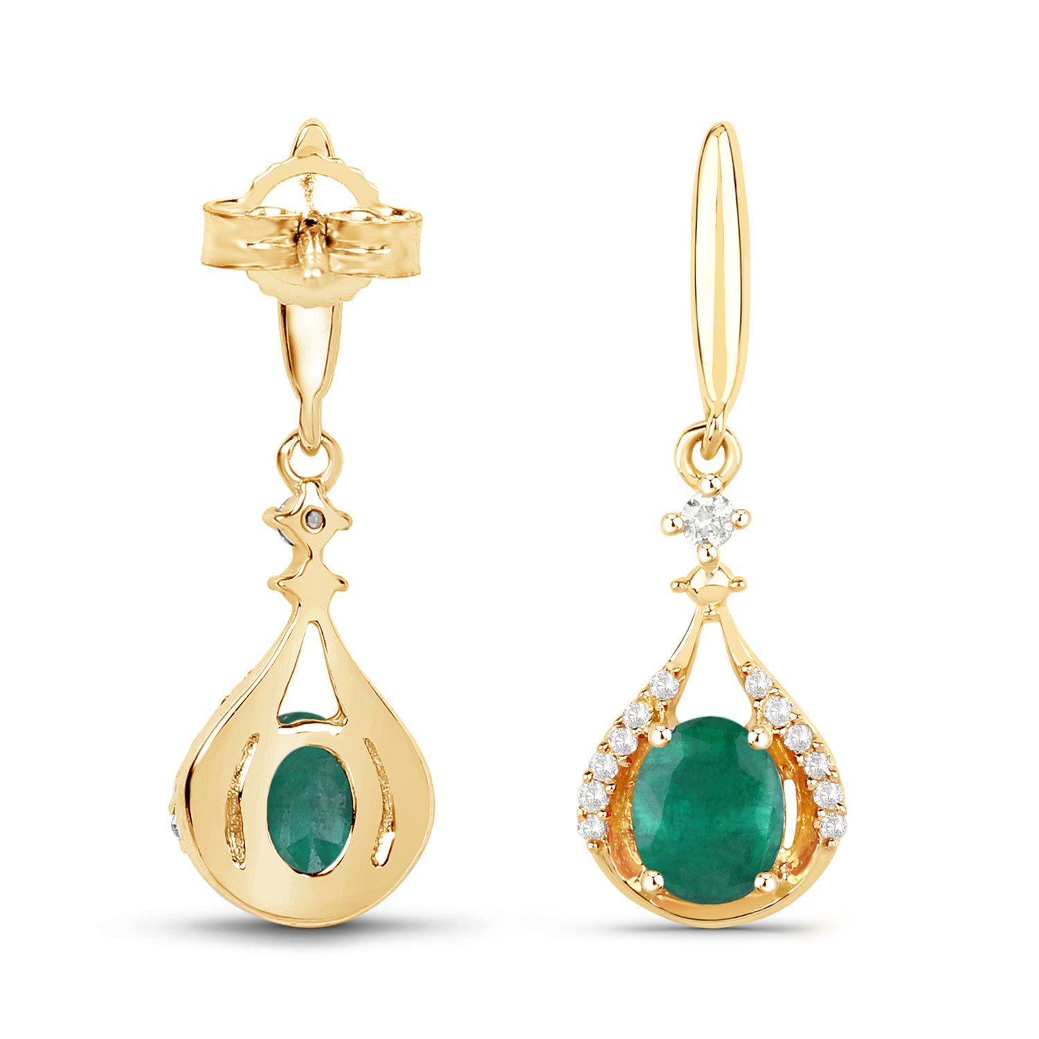 0.70 Carat Genuine Zambian Emerald and White Diamond 14K Yellow Gold Earrings 0.70 C.T.W 14K yellow or white gold - view 3