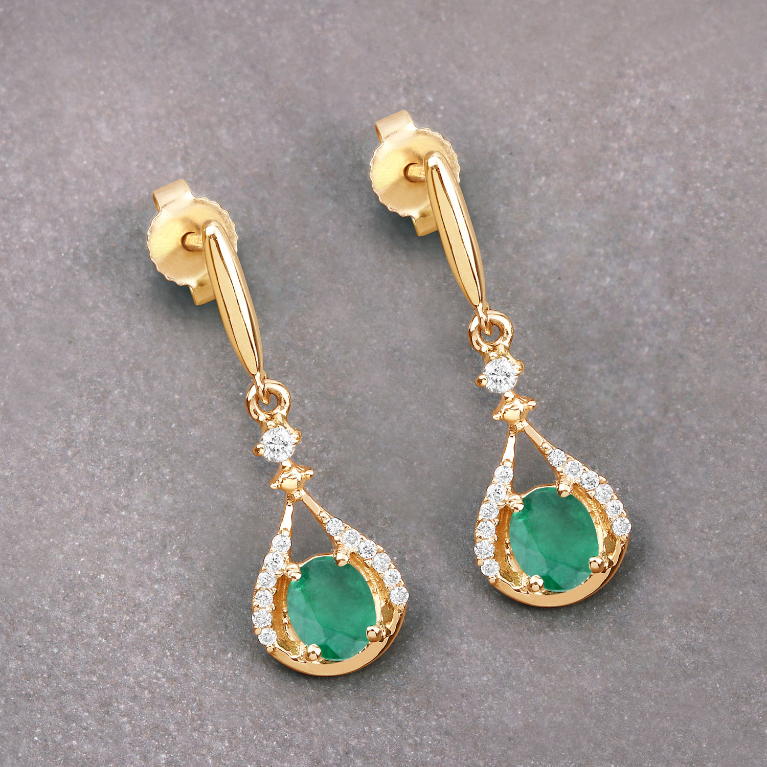 0.70 Carat Genuine Zambian Emerald and White Diamond 14K Yellow Gold Earrings 0.70 C.T.W 14K yellow or white gold - view 8