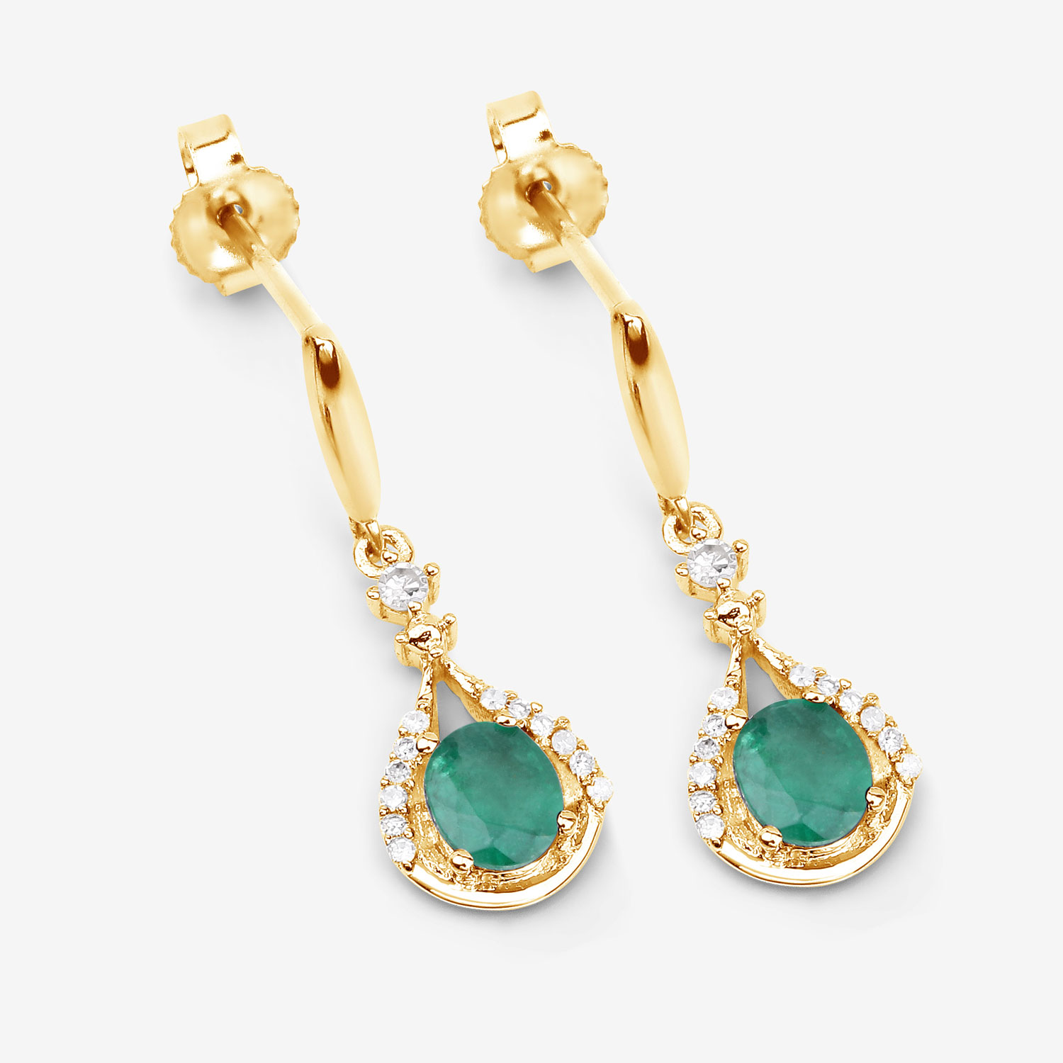 0.70 Carat Genuine Zambian Emerald and White Diamond 14K Yellow Gold Earrings 0.70 C.T.W 14K yellow or white gold - view 6