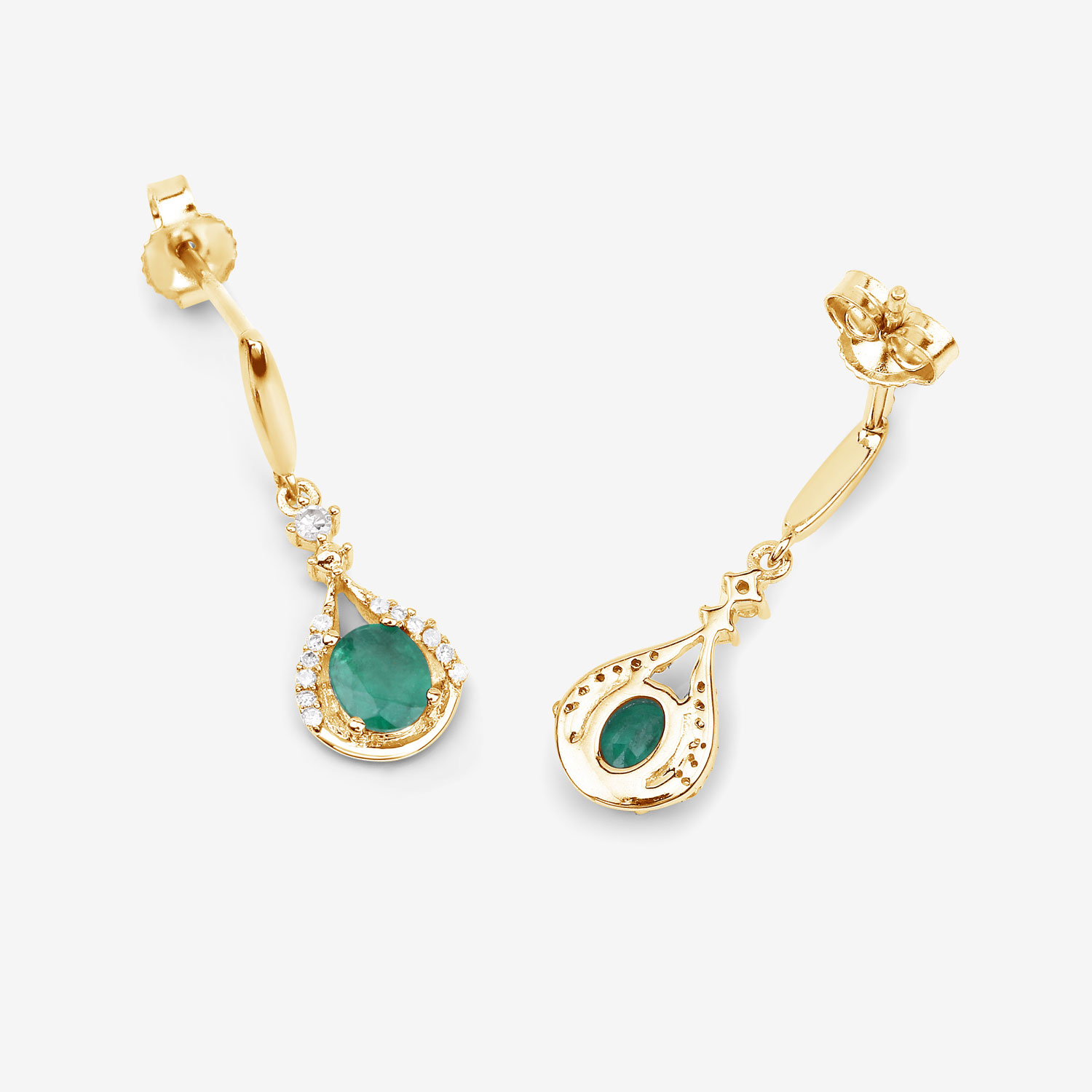 0.70 Carat Genuine Zambian Emerald and White Diamond 14K Yellow Gold Earrings 0.70 C.T.W 14K yellow or white gold - view 2