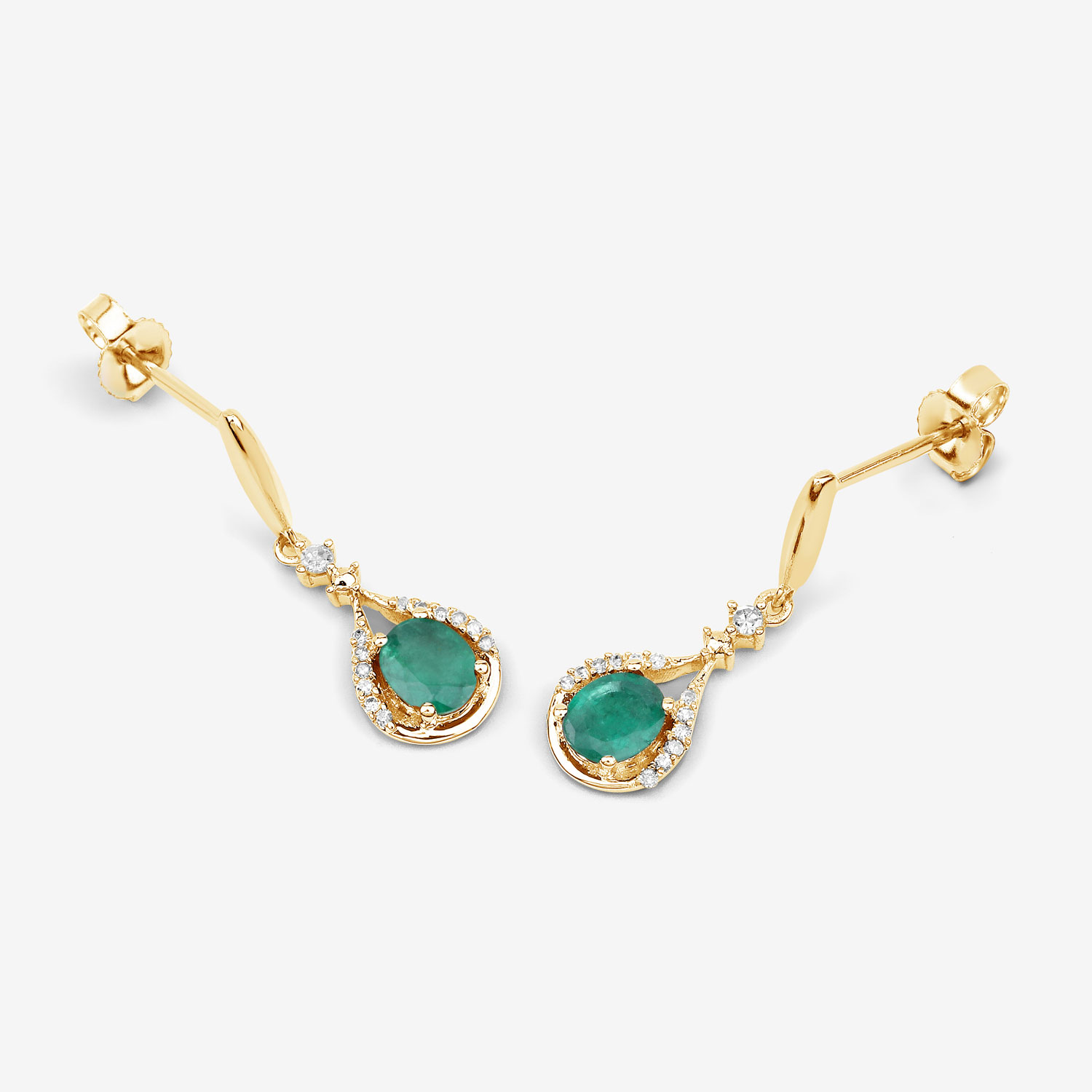 0.70 Carat Genuine Zambian Emerald and White Diamond 14K Yellow Gold Earrings 0.70 C.T.W 14K yellow or white gold - view 4