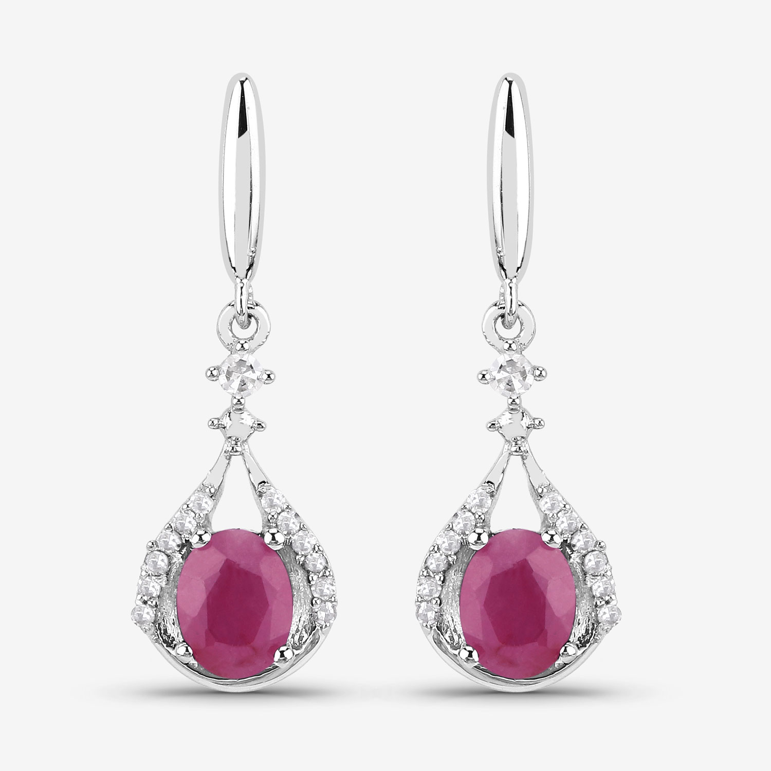 0.70 Carat Genuine Ruby and White Diamond 14K White Gold Earrings 0.70 C.T.W 14K white gold - view 7
