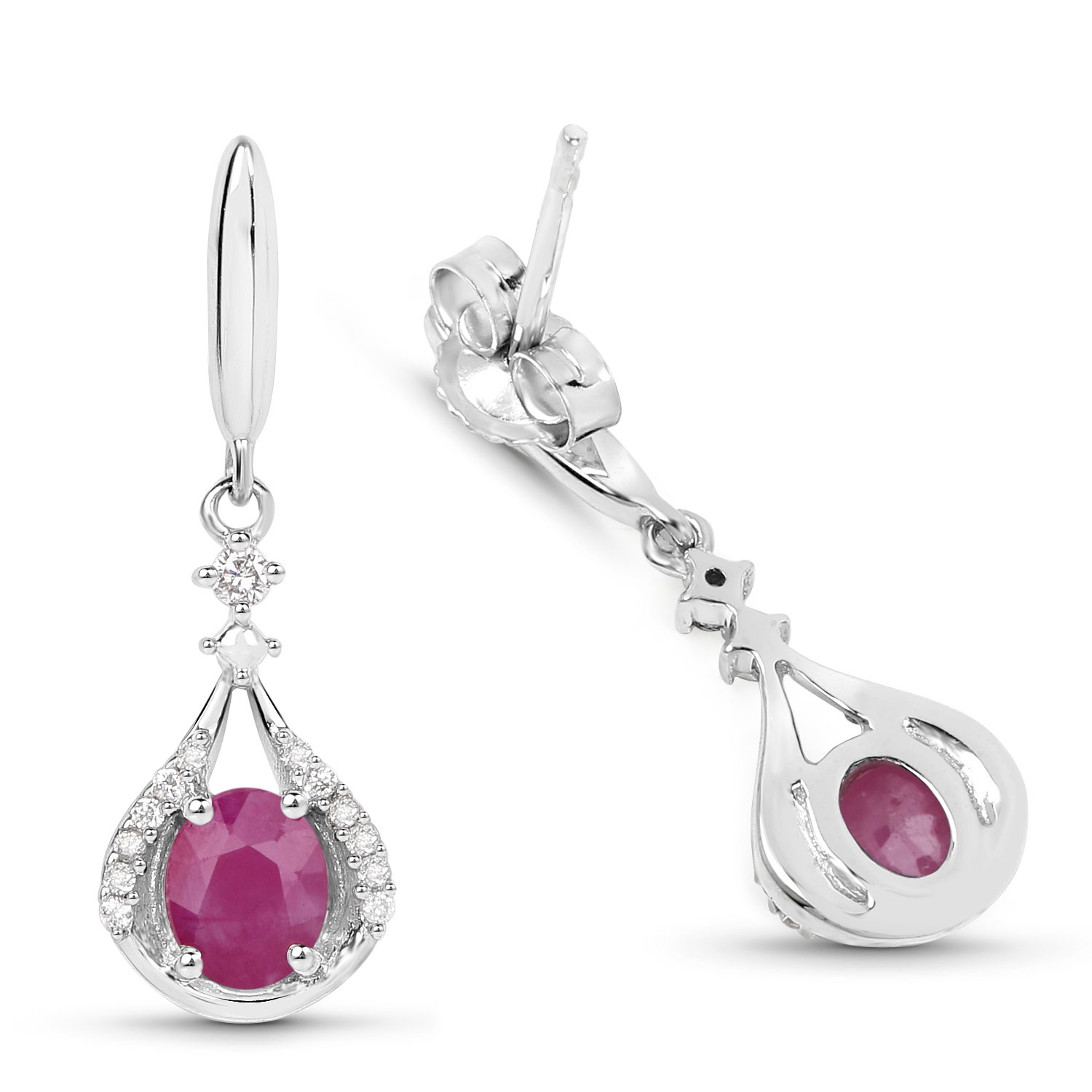 0.70 Carat Genuine Ruby and White Diamond 14K White Gold Earrings 0.70 C.T.W 14K white gold - view 5