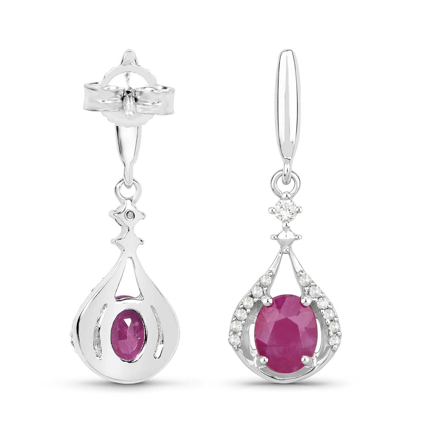 0.70 Carat Genuine Ruby and White Diamond 14K White Gold Earrings 0.70 C.T.W 14K white gold - view 4