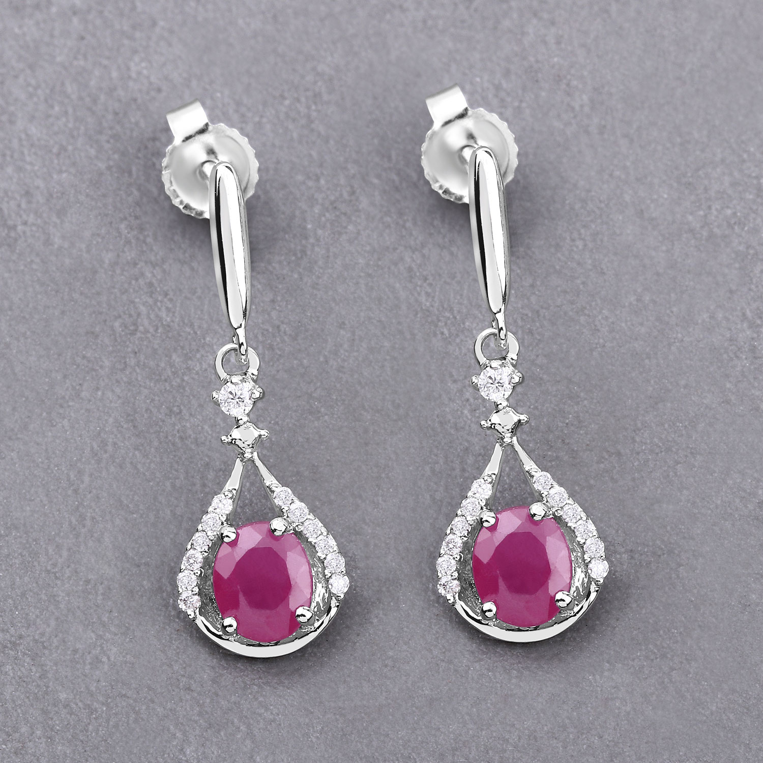 0.70 Carat Genuine Ruby and White Diamond 14K White Gold Earrings 0.70 C.T.W 14K white gold - view 3