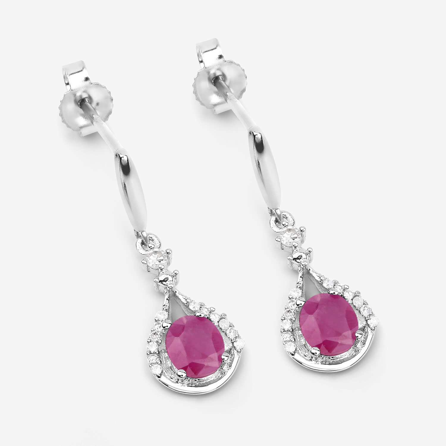 0.70 Carat Genuine Ruby and White Diamond 14K White Gold Earrings 0.70 C.T.W 14K white gold - view 6