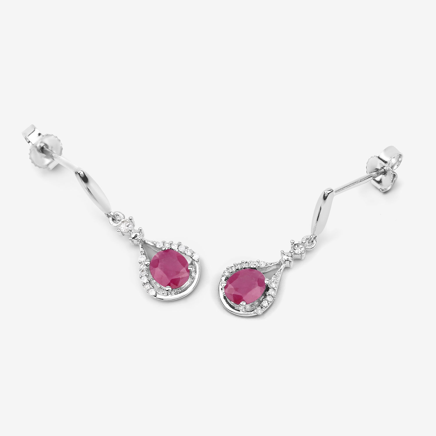 0.70 Carat Genuine Ruby and White Diamond 14K White Gold Earrings 0.70 C.T.W 14K white gold - view 2
