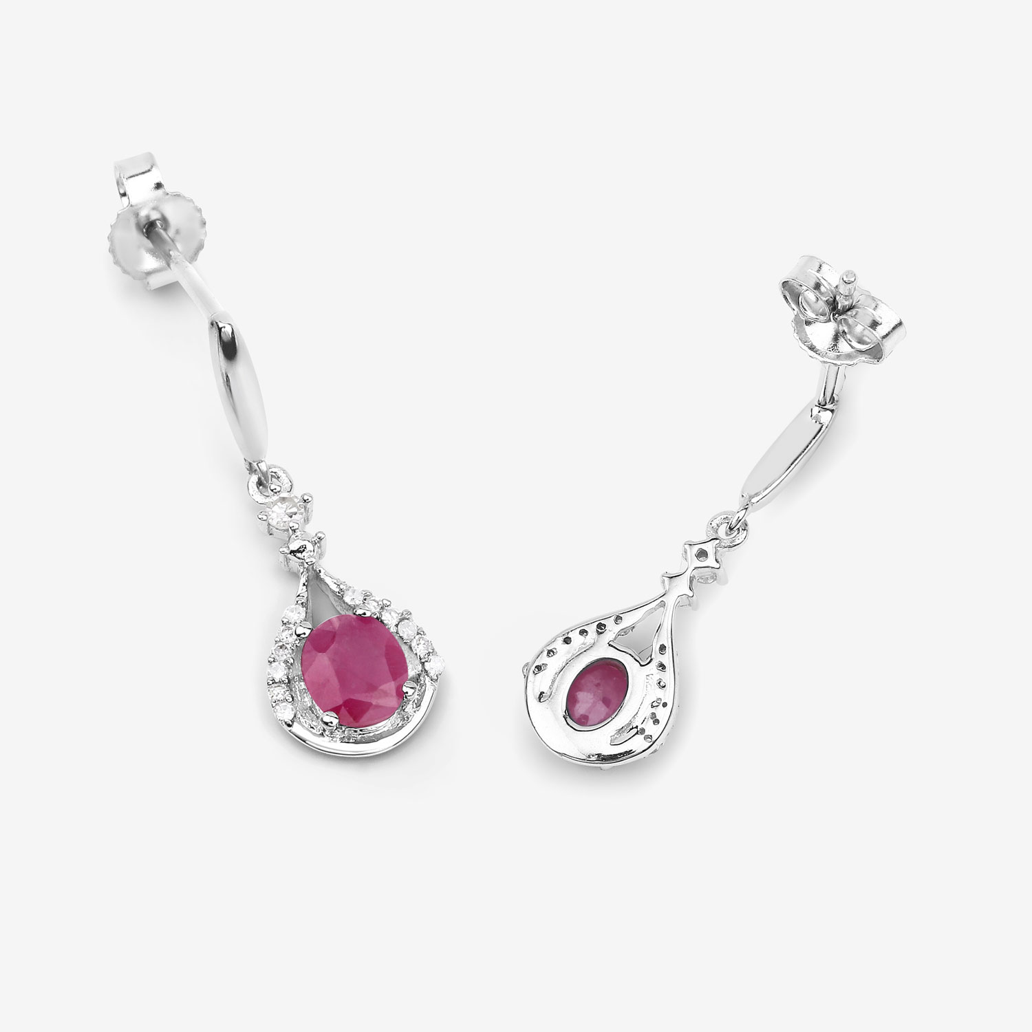 0.70 Carat Genuine Ruby and White Diamond 14K White Gold Earrings 0.70 C.T.W 14K white gold