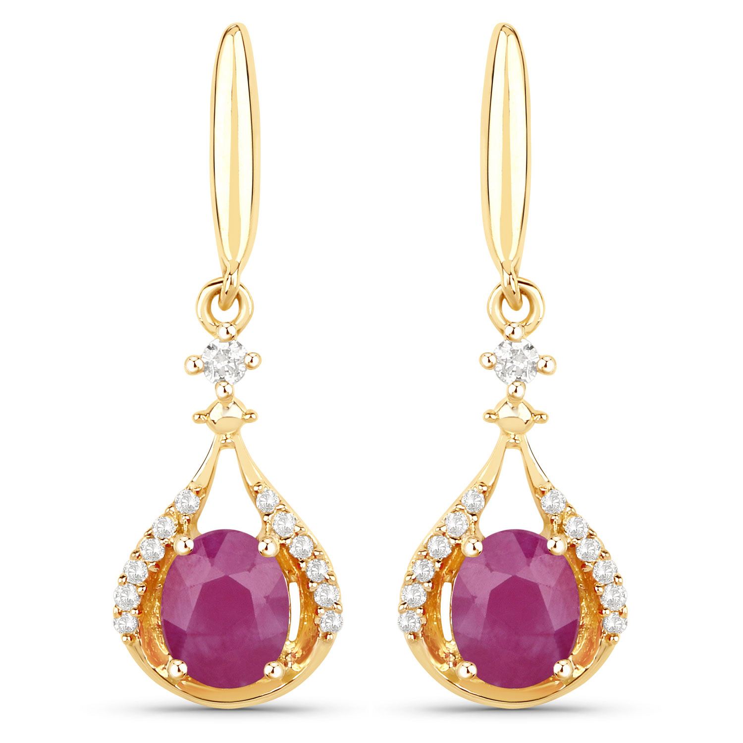 0.70 Carat Genuine Ruby and White Diamond 14K Yellow Gold Earrings 0.70 C.T.W 14K yellow gold - view 8