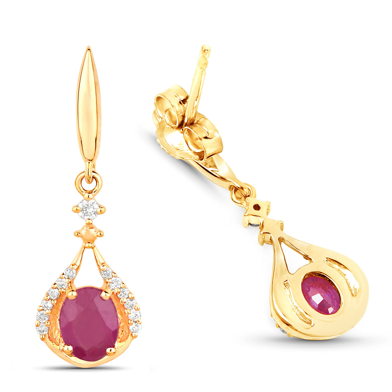 0.70 Carat Genuine Ruby and White Diamond 14K Yellow Gold Earrings 0.70 C.T.W 14K yellow gold - view 3