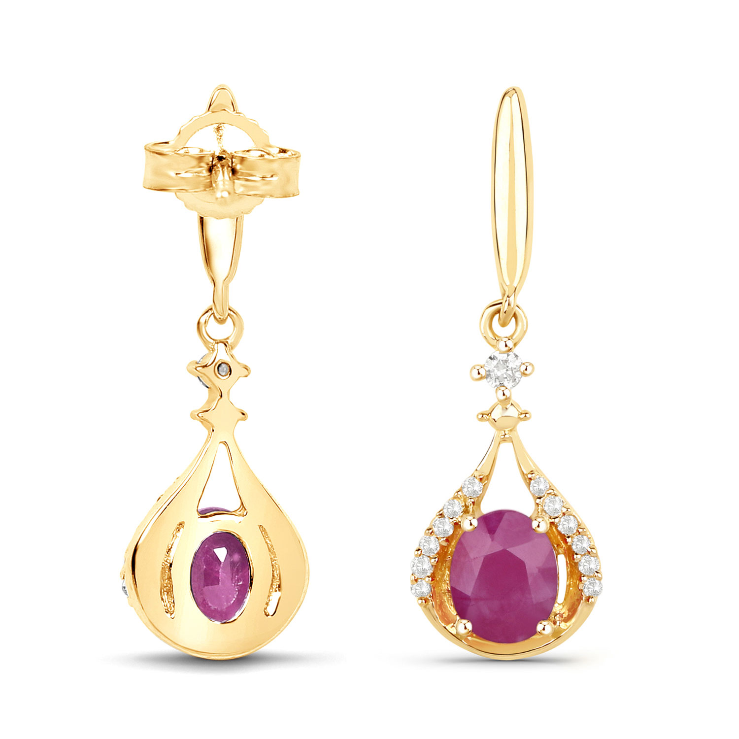 0.70 Carat Genuine Ruby and White Diamond 14K Yellow Gold Earrings 0.70 C.T.W 14K yellow gold - view 6