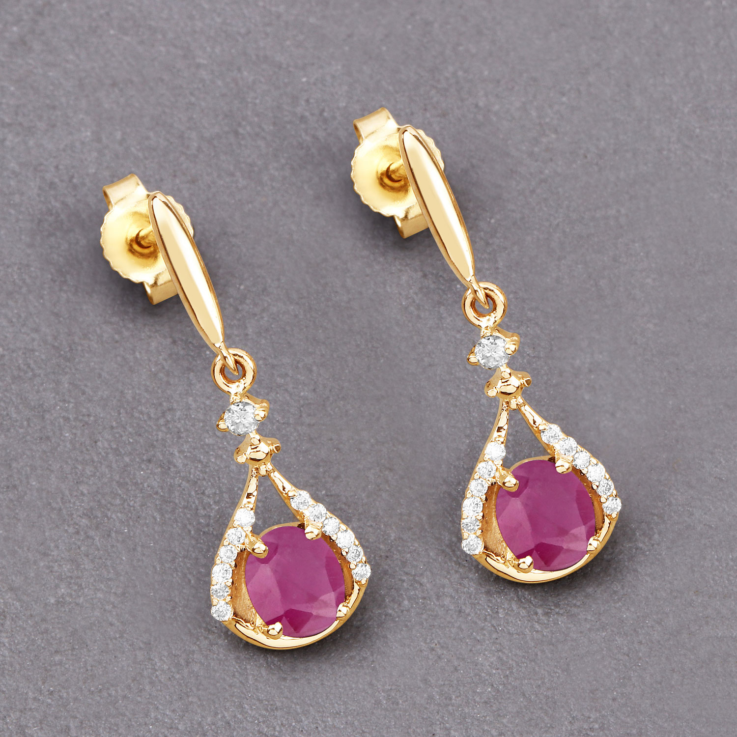 0.70 Carat Genuine Ruby and White Diamond 14K Yellow Gold Earrings 0.70 C.T.W 14K yellow gold - view 2