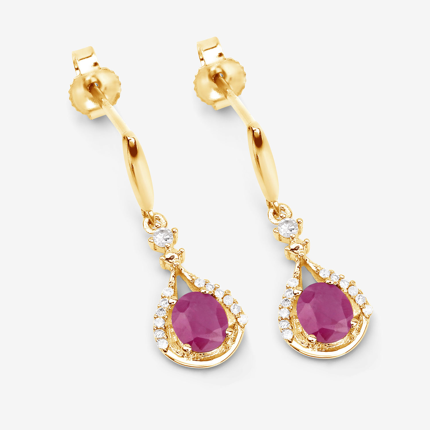 0.70 Carat Genuine Ruby and White Diamond 14K Yellow Gold Earrings 0.70 C.T.W 14K yellow gold - view 4