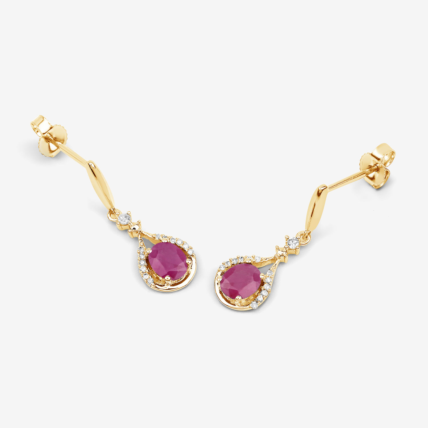 0.70 Carat Genuine Ruby and White Diamond 14K Yellow Gold Earrings 0.70 C.T.W 14K yellow gold - view 5