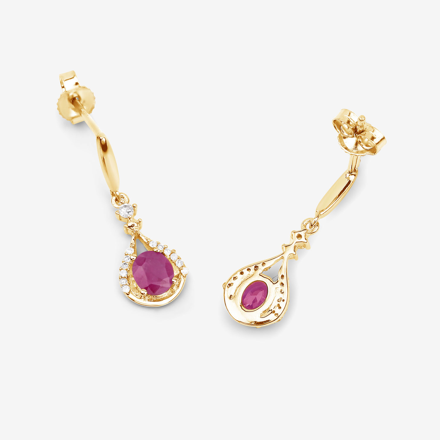 0.70 Carat Genuine Ruby and White Diamond 14K Yellow Gold Earrings 0.70 C.T.W 14K yellow gold - view 7