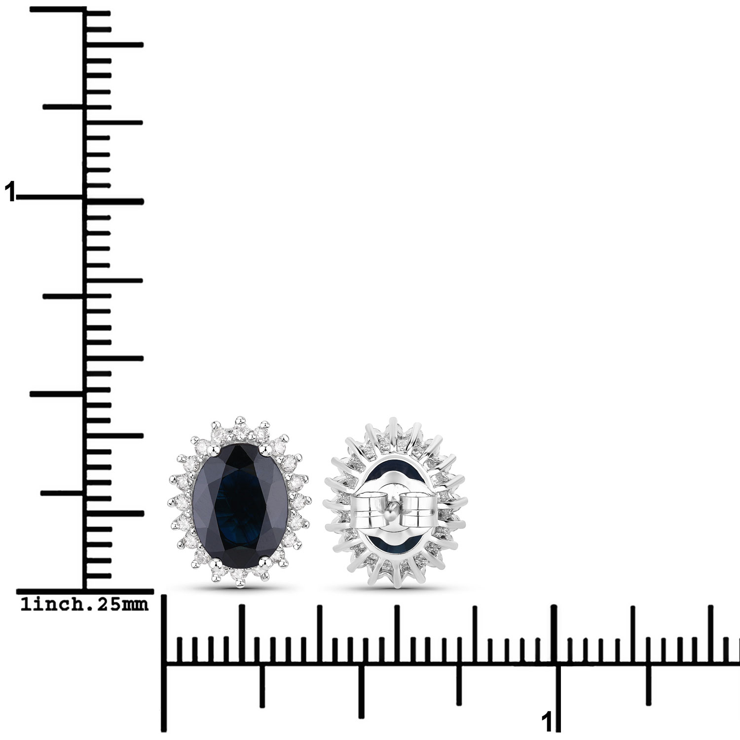 3.32 Carat Genuine Blue Sapphire and White Diamond 14K White Gold Earrings 3.32 C.T.W 14K white gold - view 3