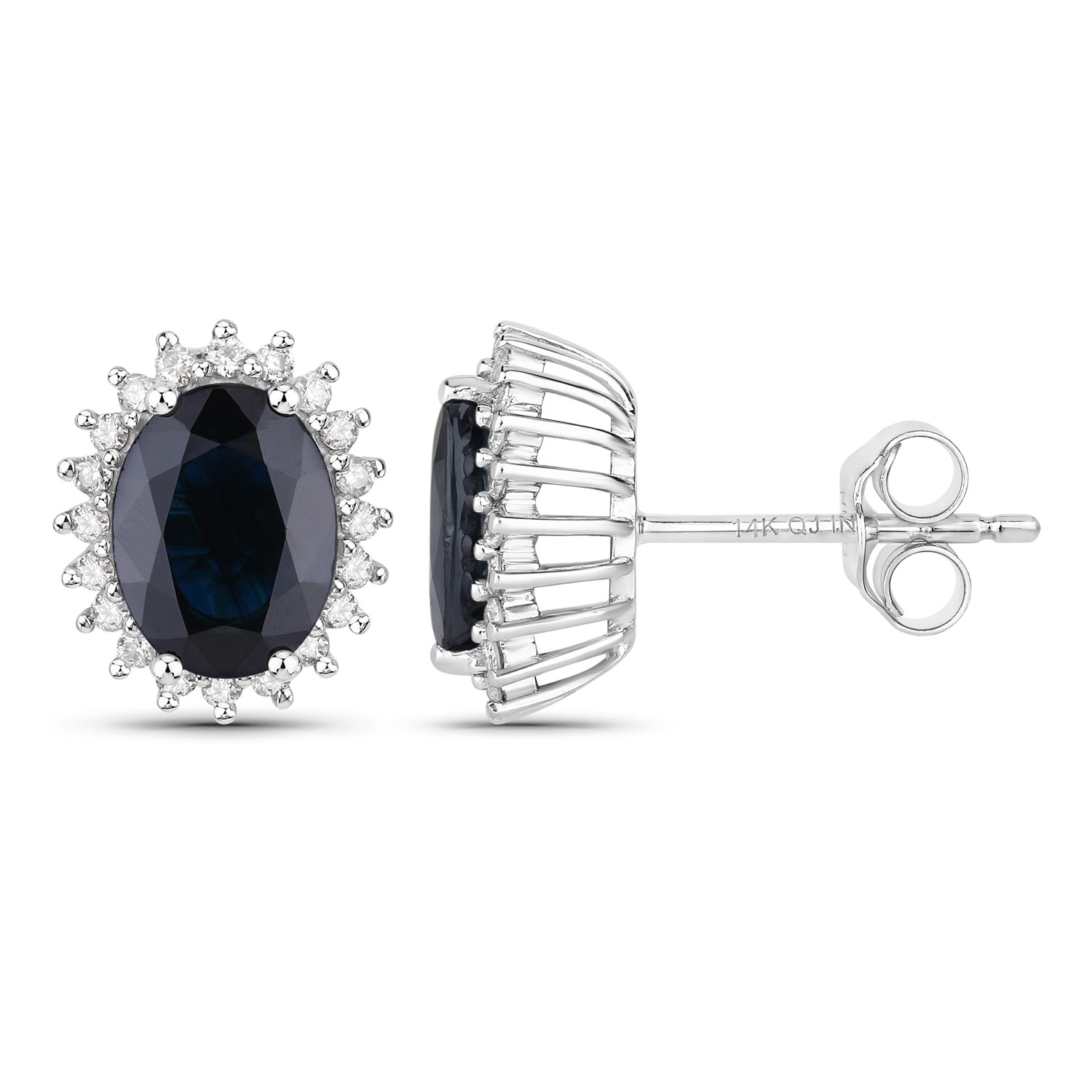 3.32 Carat Genuine Blue Sapphire and White Diamond 14K White Gold Earrings 3.32 C.T.W 14K white gold - view 2