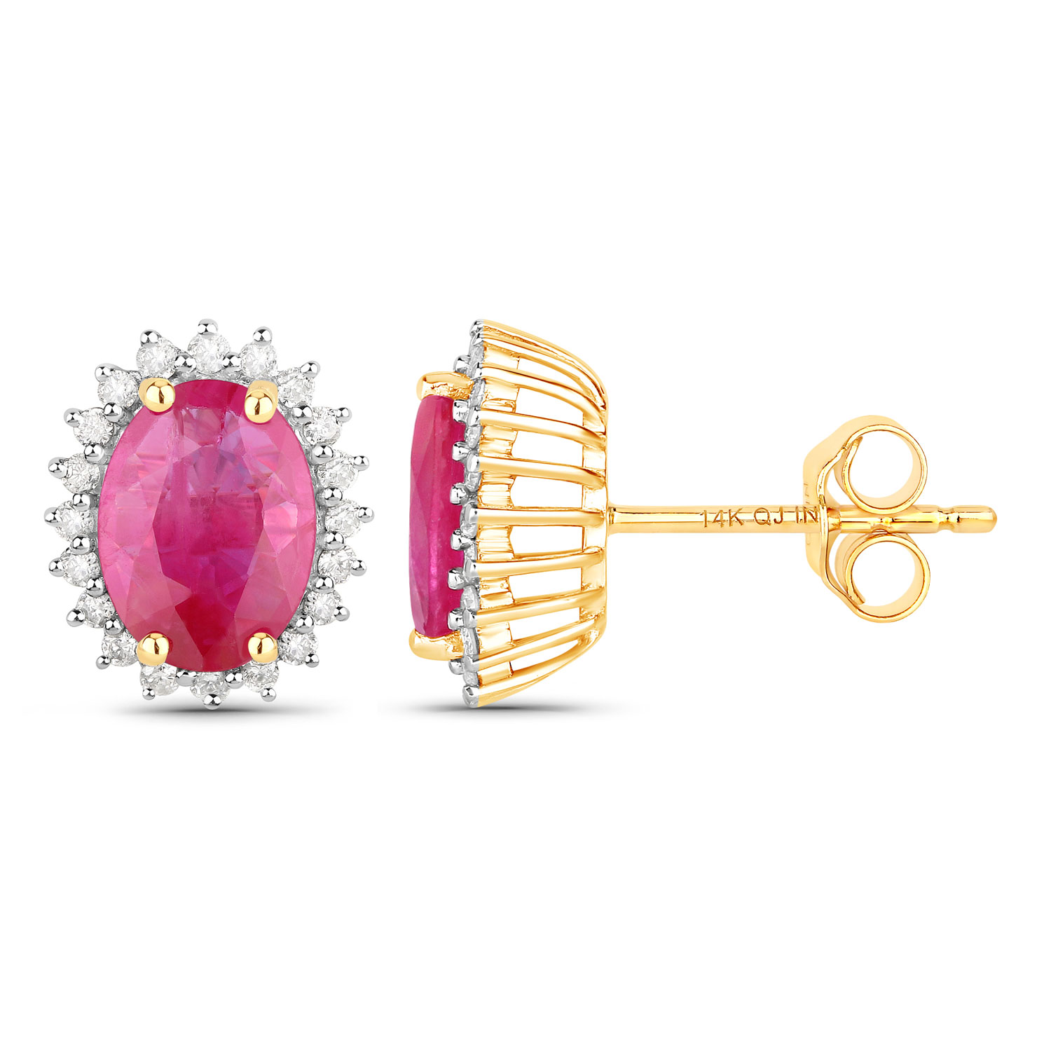 3.14 Carat Genuine Ruby and White Diamond 14K Yellow Gold Earrings 3.14 C.T.W 14K yellow gold - view 3