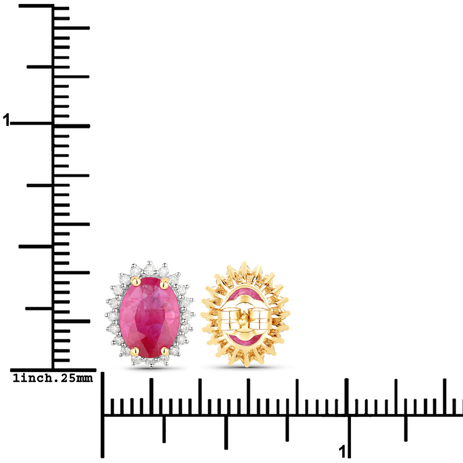 3.14 Carat Genuine Ruby and White Diamond 14K Yellow Gold Earrings 3.14 C.T.W 14K yellow gold - view 2