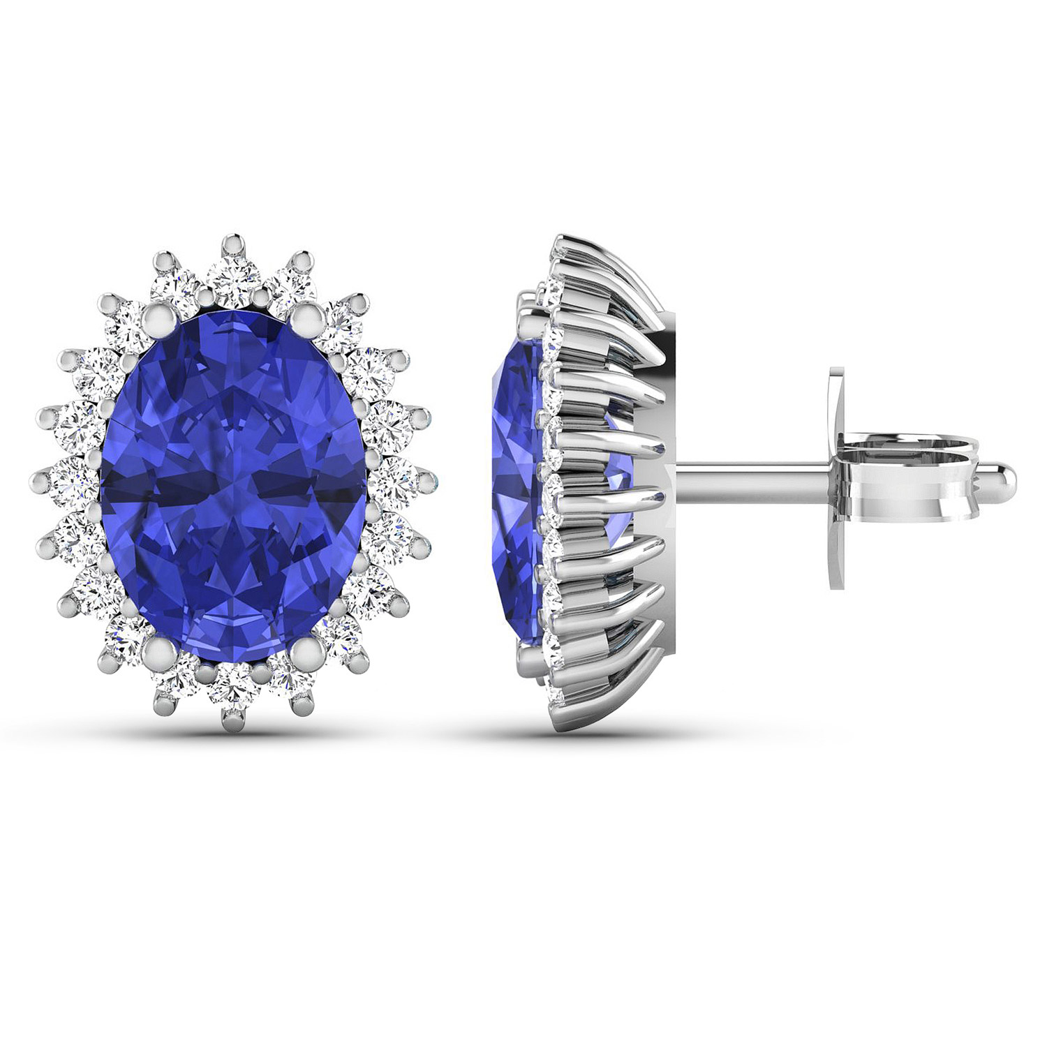 2.56 Carat Genuine Tanzanite and White Diamond 14K White Gold Earrings 2.56 C.T.W 14K white gold - view 2