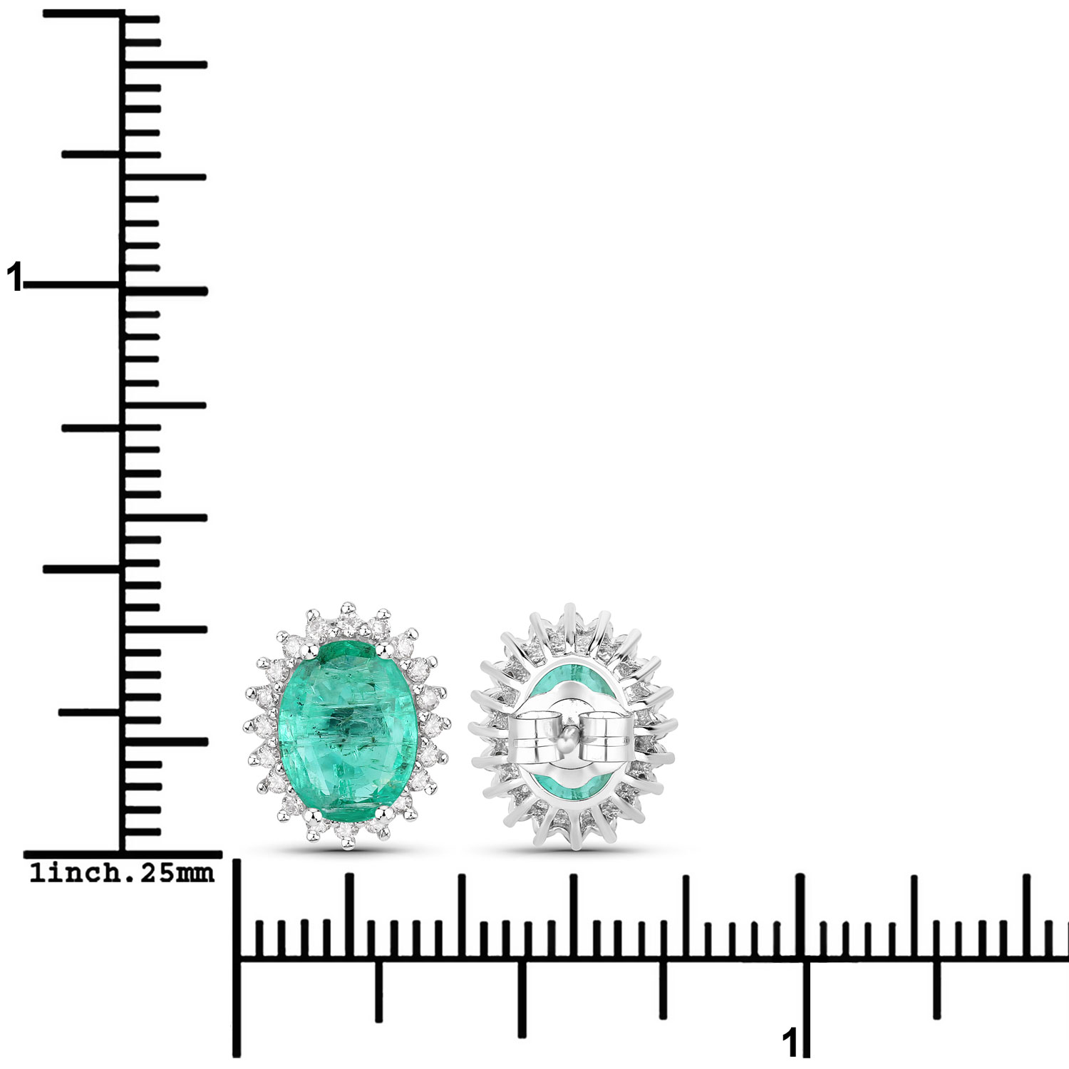 2.66 Carat Genuine Zambian Emerald and White Diamond 14K White Gold Earrings 2.66 C.T.W 14K white gold - view 2