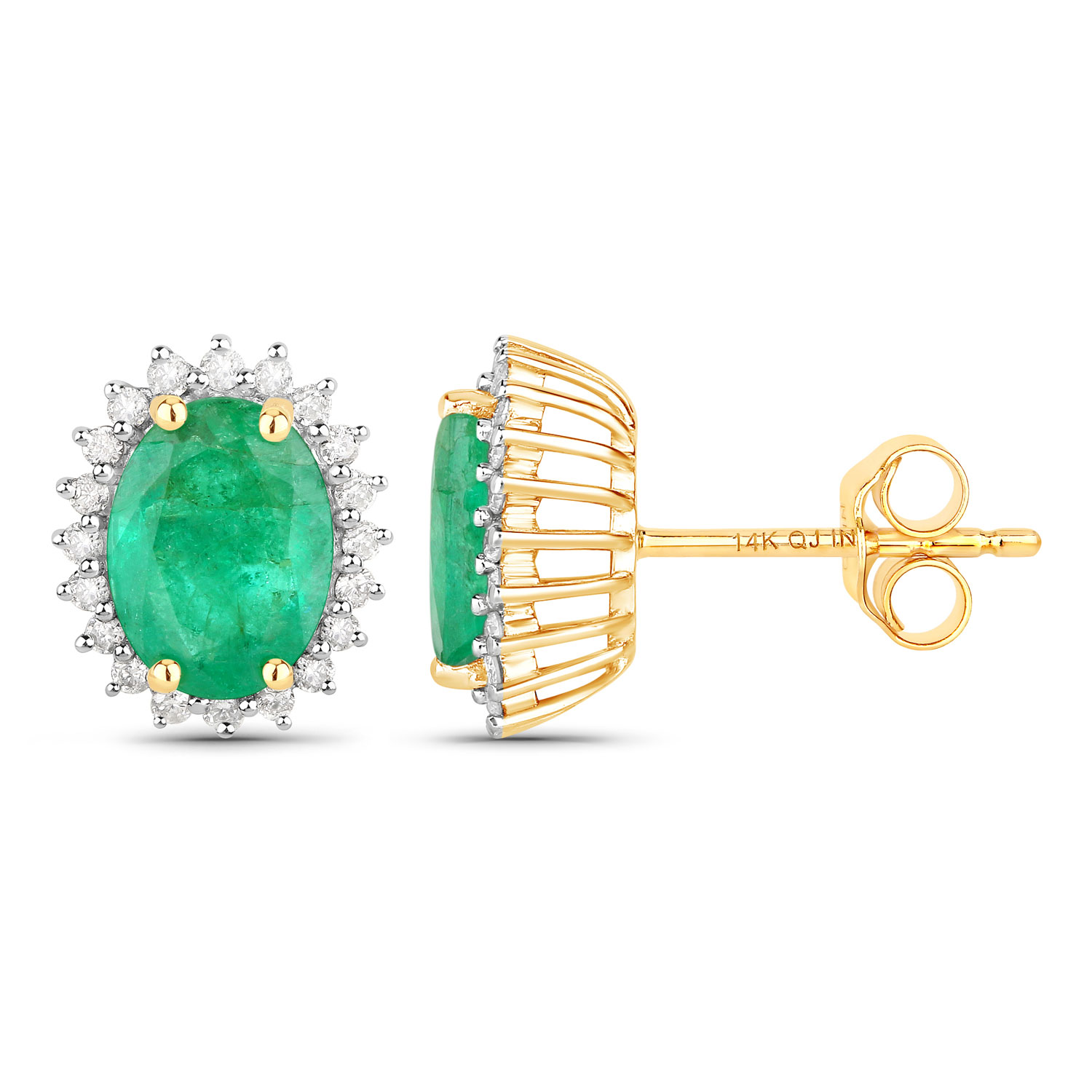 2.66 Carat Genuine Zambian Emerald and White Diamond 14K Yellow Gold Earrings 2.66 C.T.W 14K yellow or white gold - view 3
