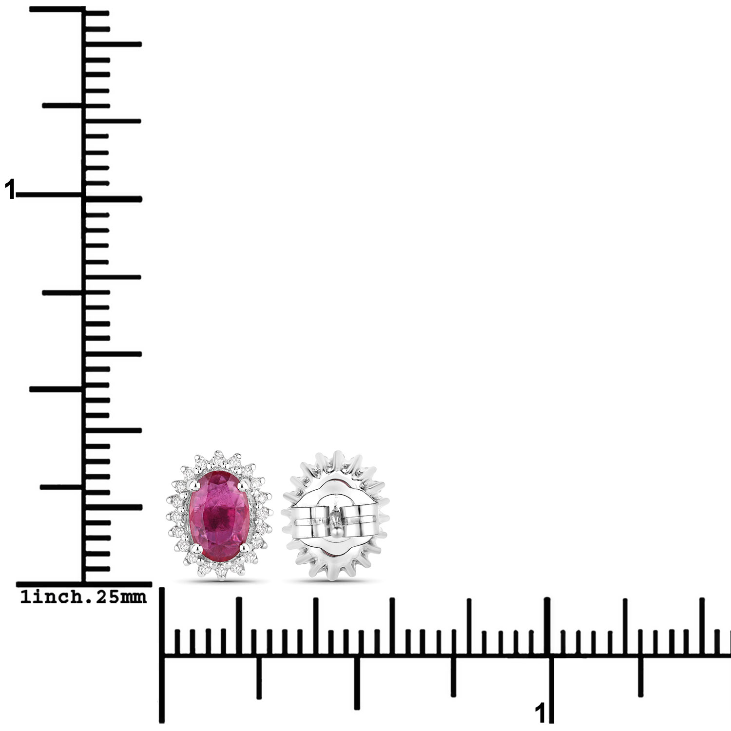 1.16 Carat Genuine Ruby and White Diamond 14K White Gold Earrings 1.16 C.T.W 14K white gold - view 3