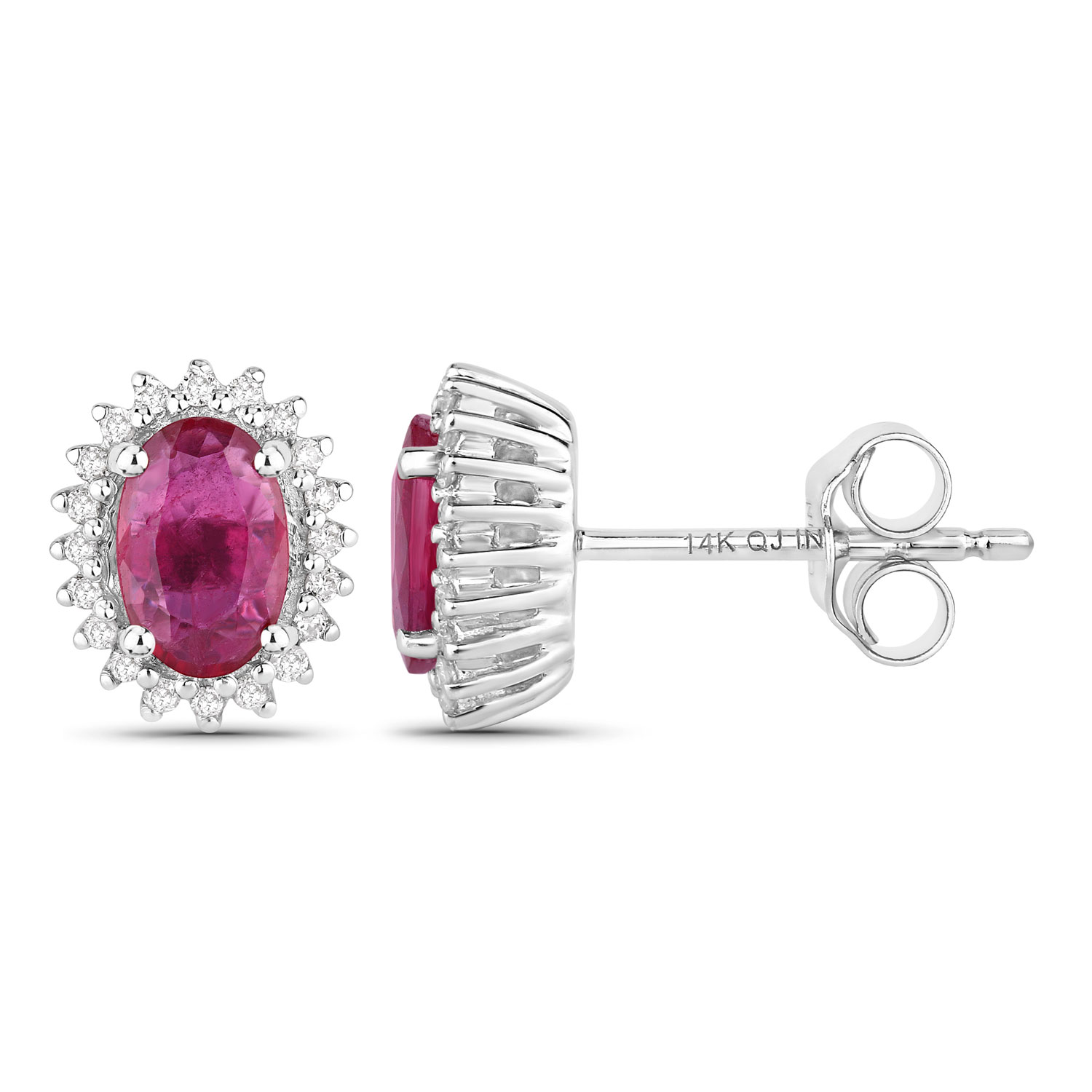 1.16 Carat Genuine Ruby and White Diamond 14K White Gold Earrings 1.16 C.T.W 14K white gold - view 2