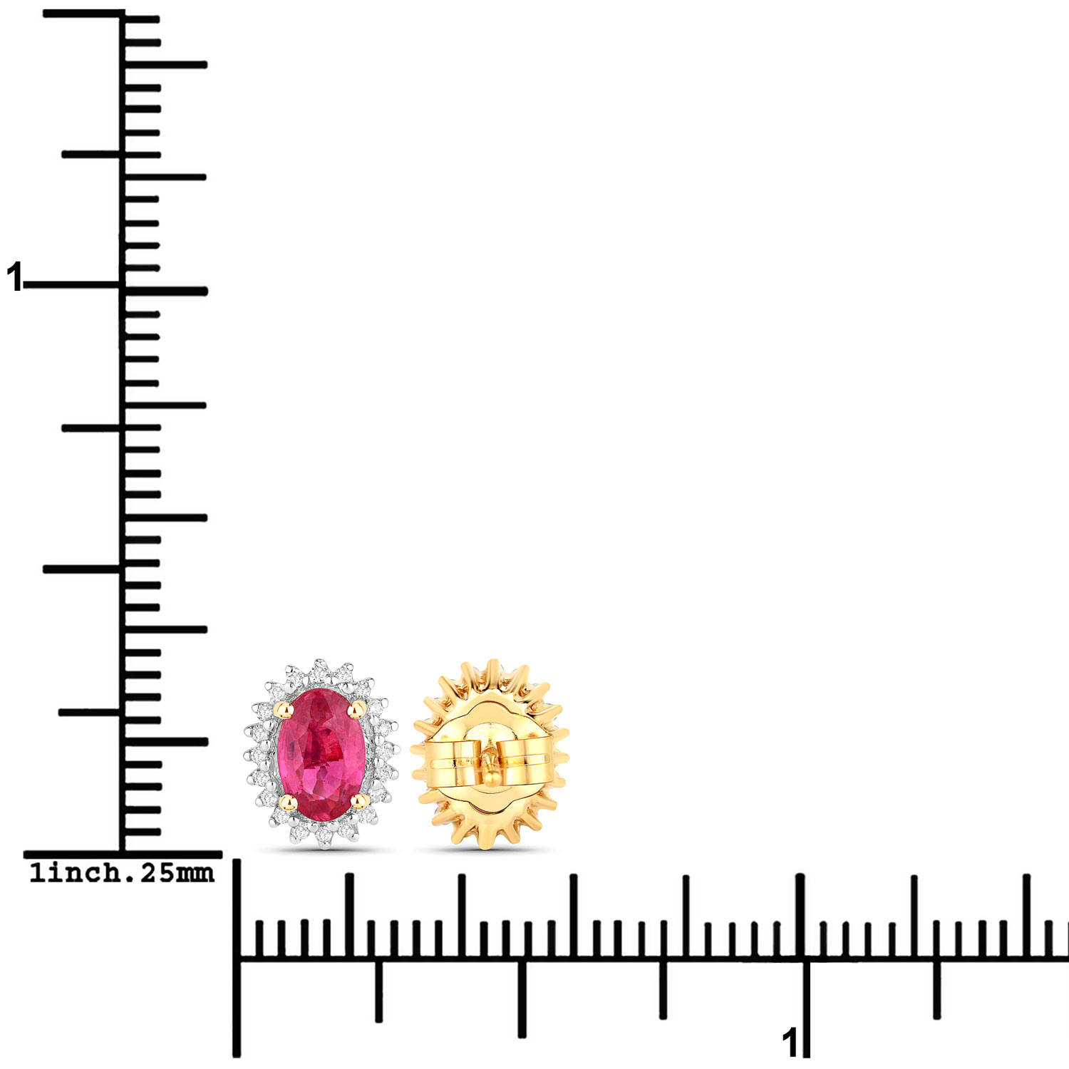 1.16 Carat Genuine Ruby and White Diamond 14K Yellow Gold Earrings 1.16 C.T.W 14K yellow gold - view 2