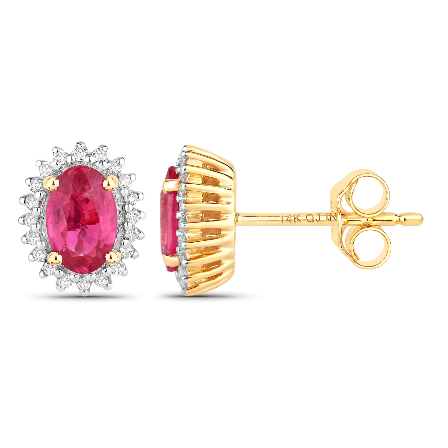 1.16 Carat Genuine Ruby and White Diamond 14K Yellow Gold Earrings 1.16 C.T.W 14K yellow gold - view 3