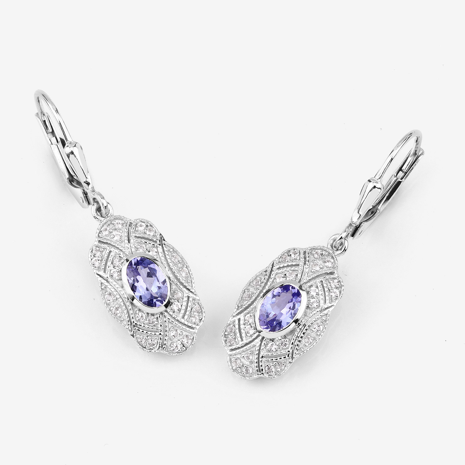 1.12 Carat Genuine Tanzanite and White Topaz .925 Sterling Silver Earrings 1.12 C.T.W Sterling Silver - view 5
