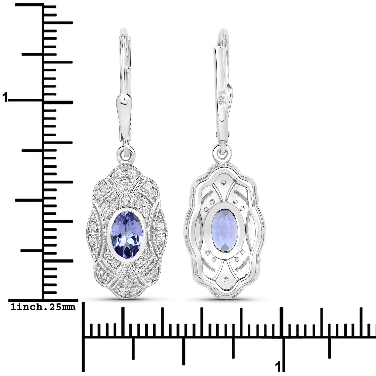 1.12 Carat Genuine Tanzanite and White Topaz .925 Sterling Silver Earrings 1.12 C.T.W Sterling Silver - view 7