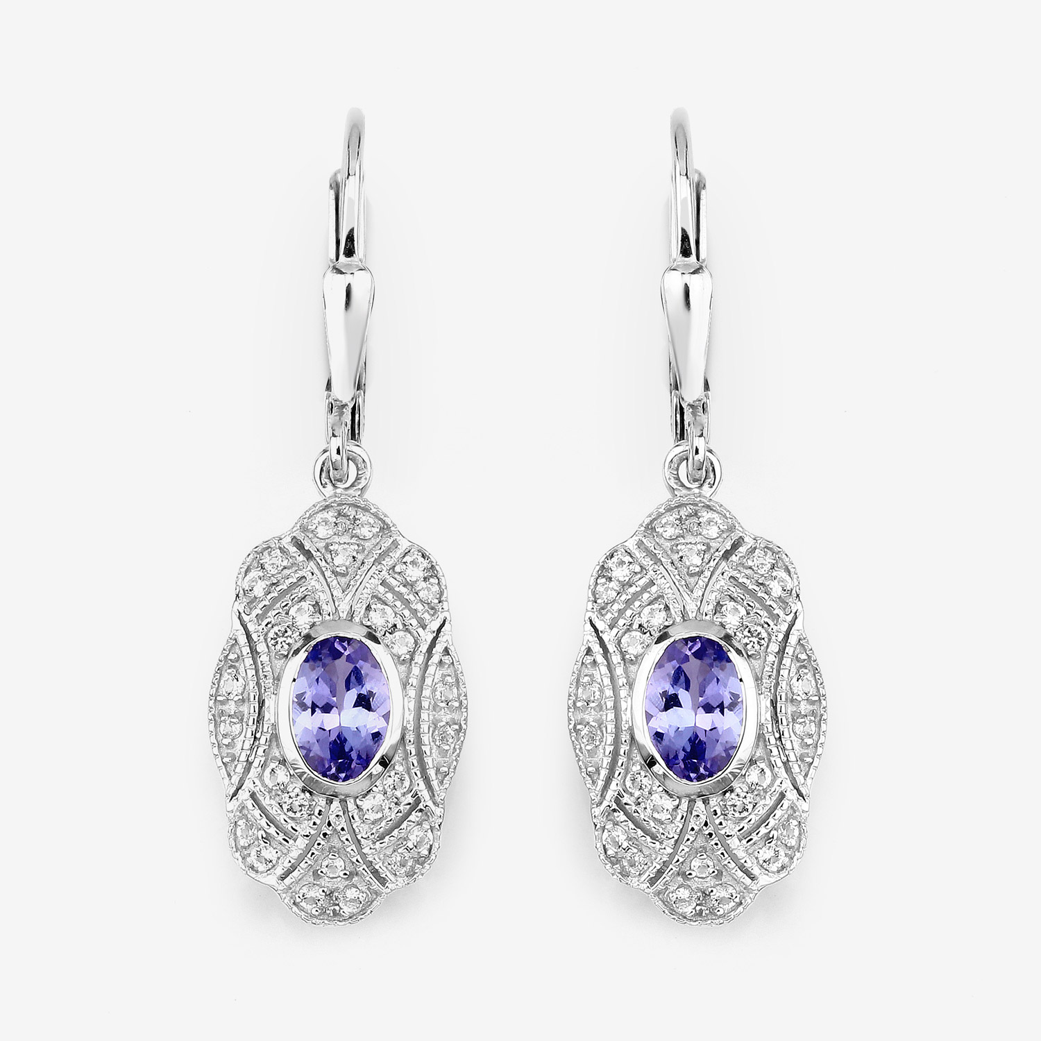 1.12 Carat Genuine Tanzanite and White Topaz .925 Sterling Silver Earrings 1.12 C.T.W Sterling Silver - view 2