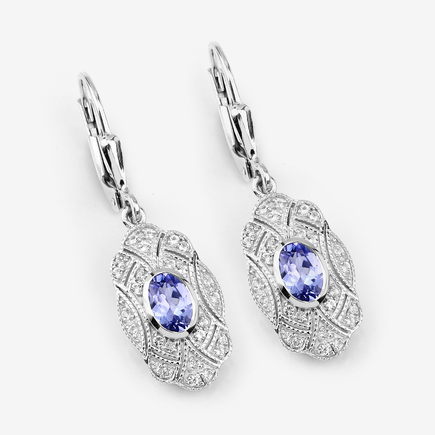 1.12 Carat Genuine Tanzanite and White Topaz .925 Sterling Silver Earrings 1.12 C.T.W Sterling Silver - view 3