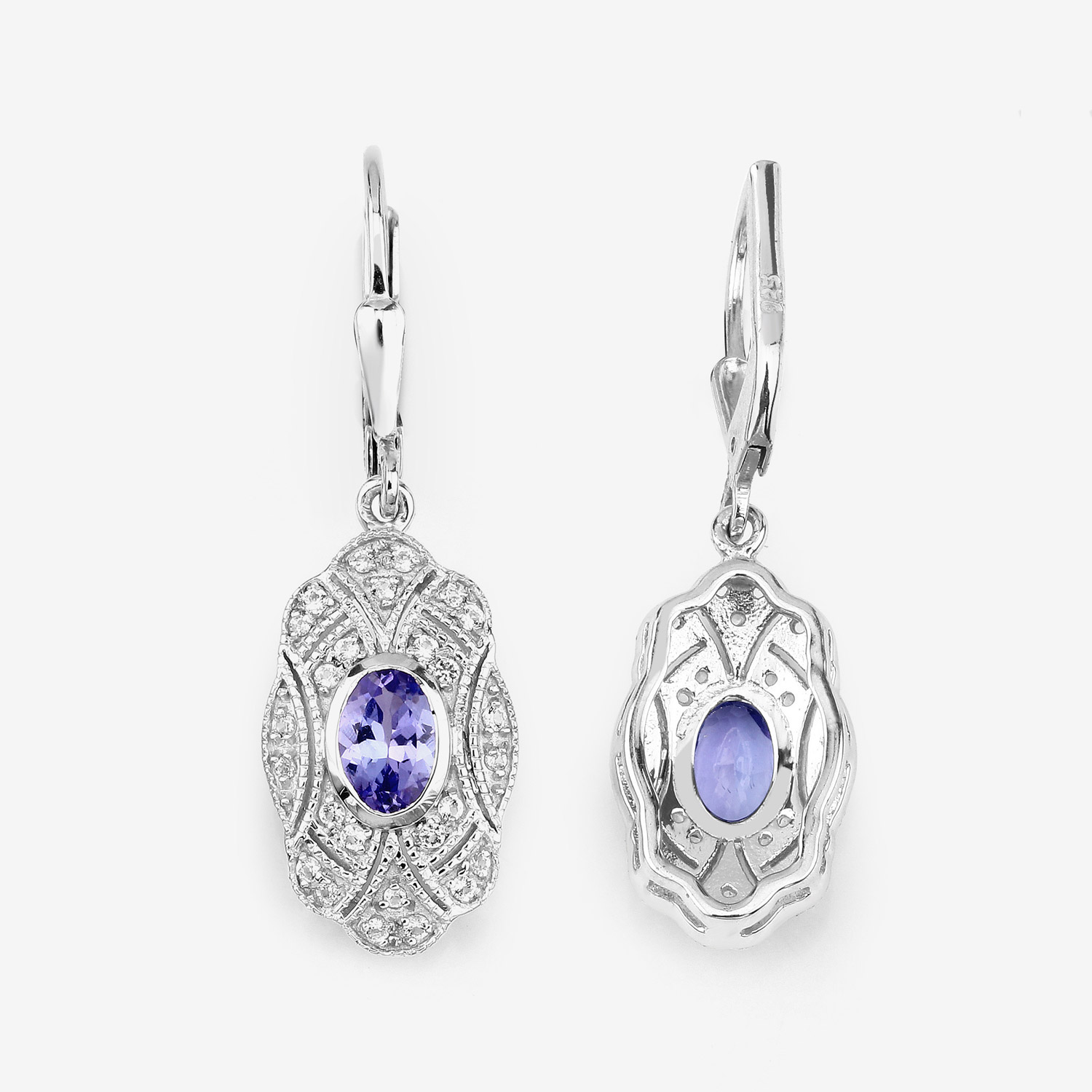 1.12 Carat Genuine Tanzanite and White Topaz .925 Sterling Silver Earrings 1.12 C.T.W Sterling Silver - view 4