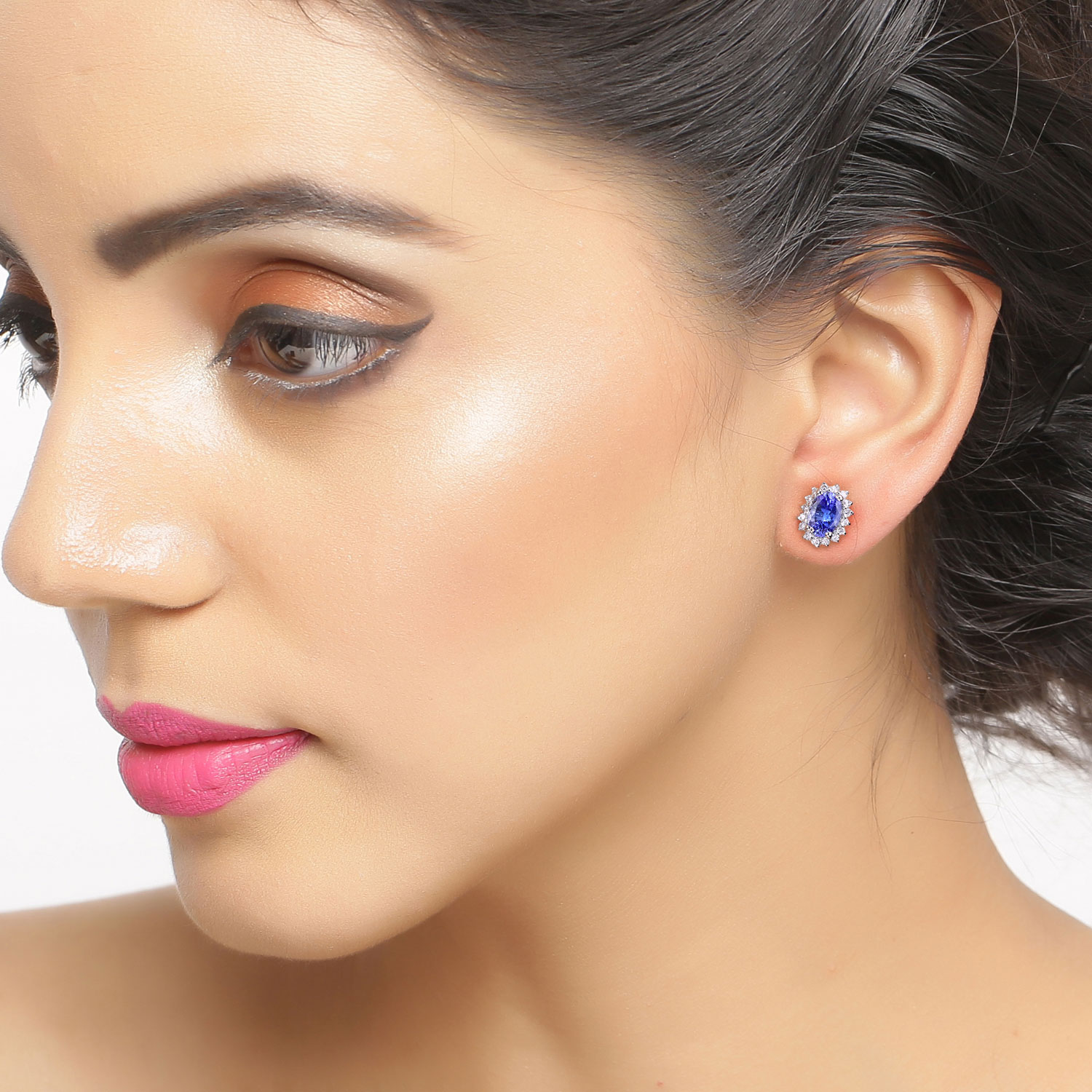 1.12 Carat Genuine Tanzanite and Lab Grown Diamond .925 Sterling Silver Earrings 1.12 C.T.W Sterling Silver - view 6