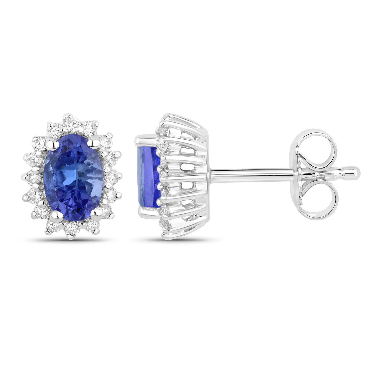 1.12 Carat Genuine Tanzanite and Lab Grown Diamond .925 Sterling Silver Earrings 1.12 C.T.W Sterling Silver - view 3