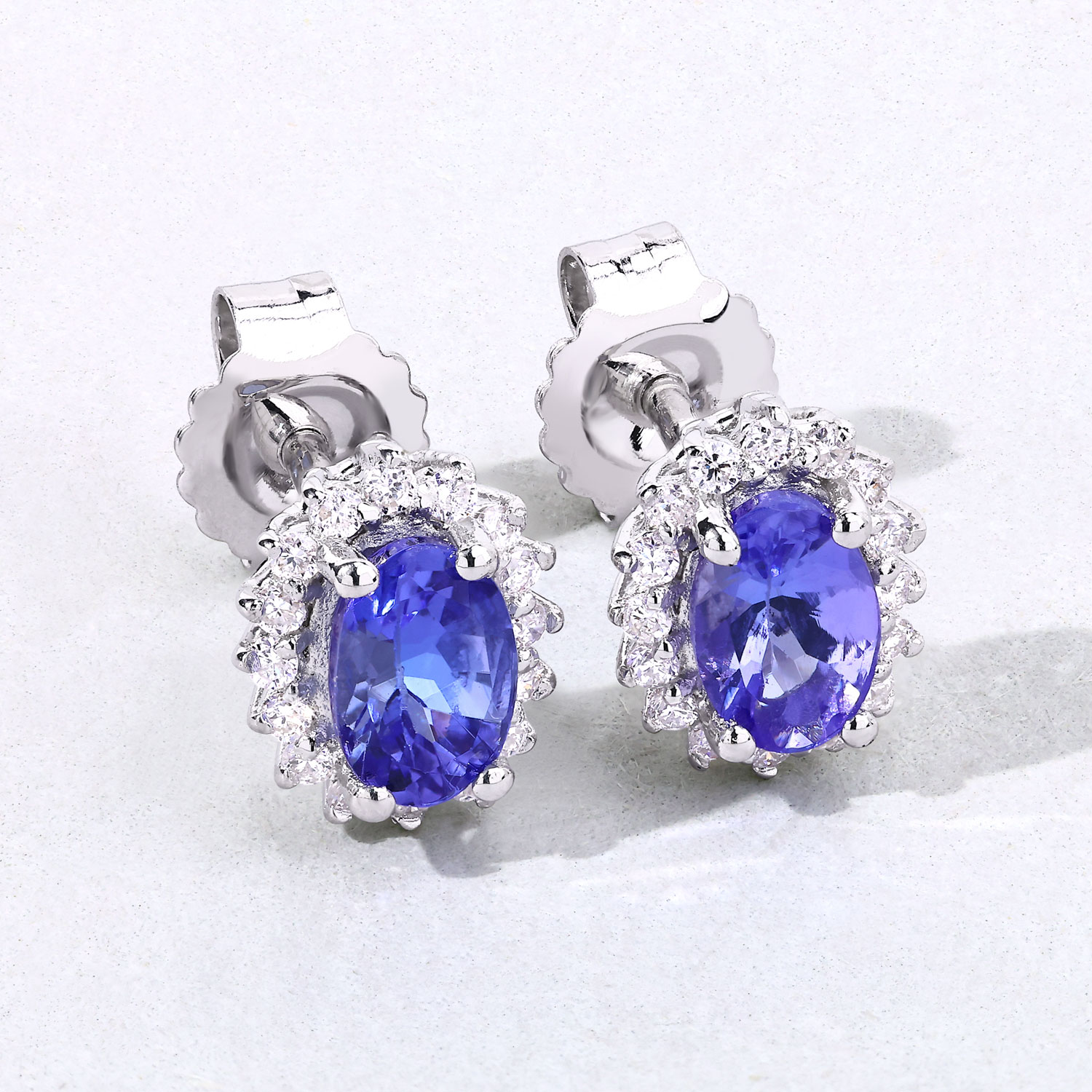 1.12 Carat Genuine Tanzanite and Lab Grown Diamond .925 Sterling Silver Earrings 1.12 C.T.W Sterling Silver - view 7