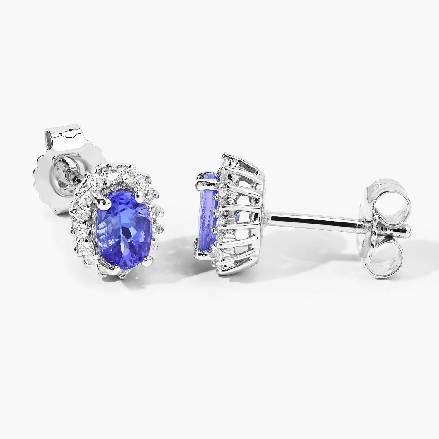 1.12 Carat Genuine Tanzanite and Lab Grown Diamond .925 Sterling Silver Earrings 1.12 C.T.W Sterling Silver - view 2